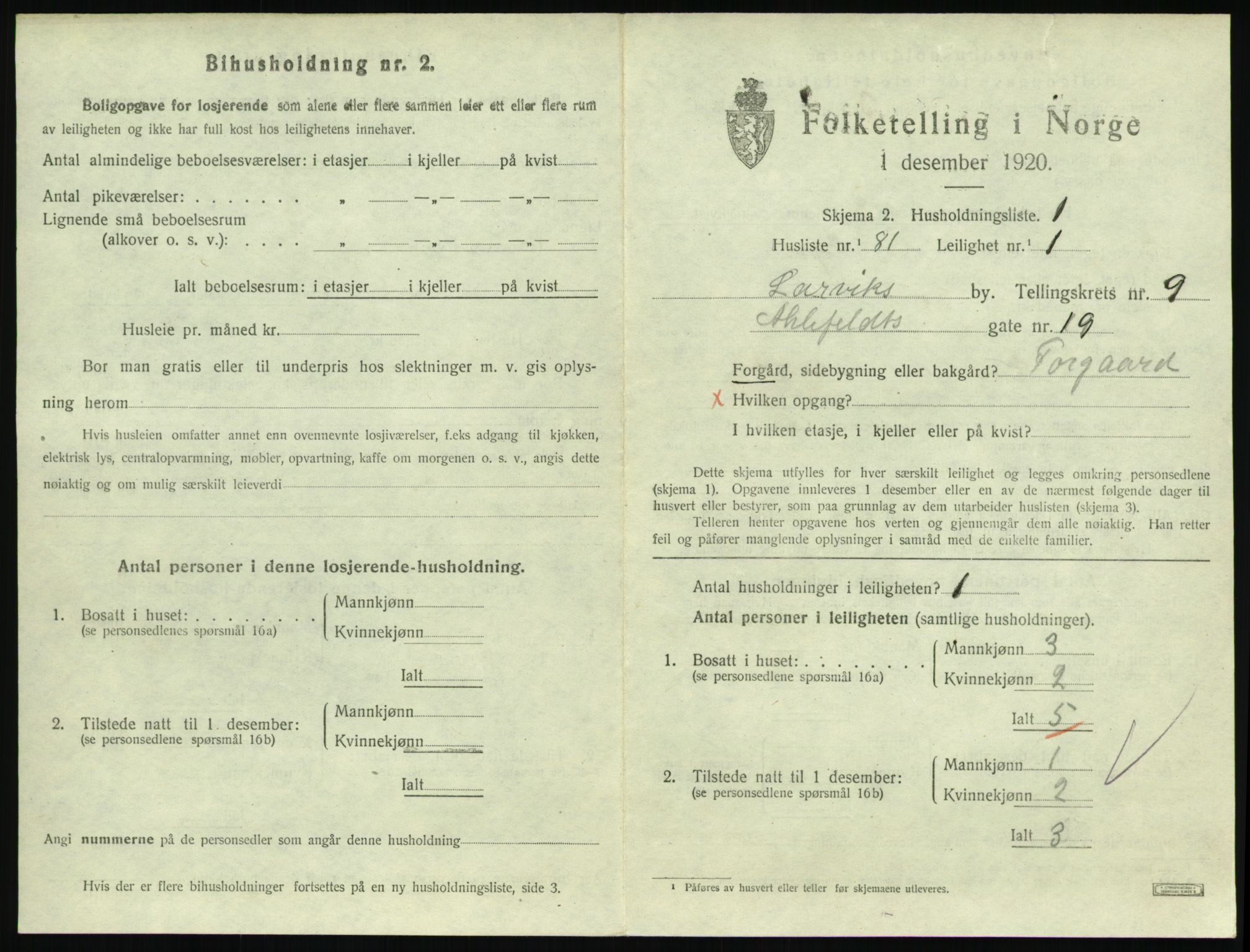 SAKO, 1920 census for Larvik, 1920, p. 7312