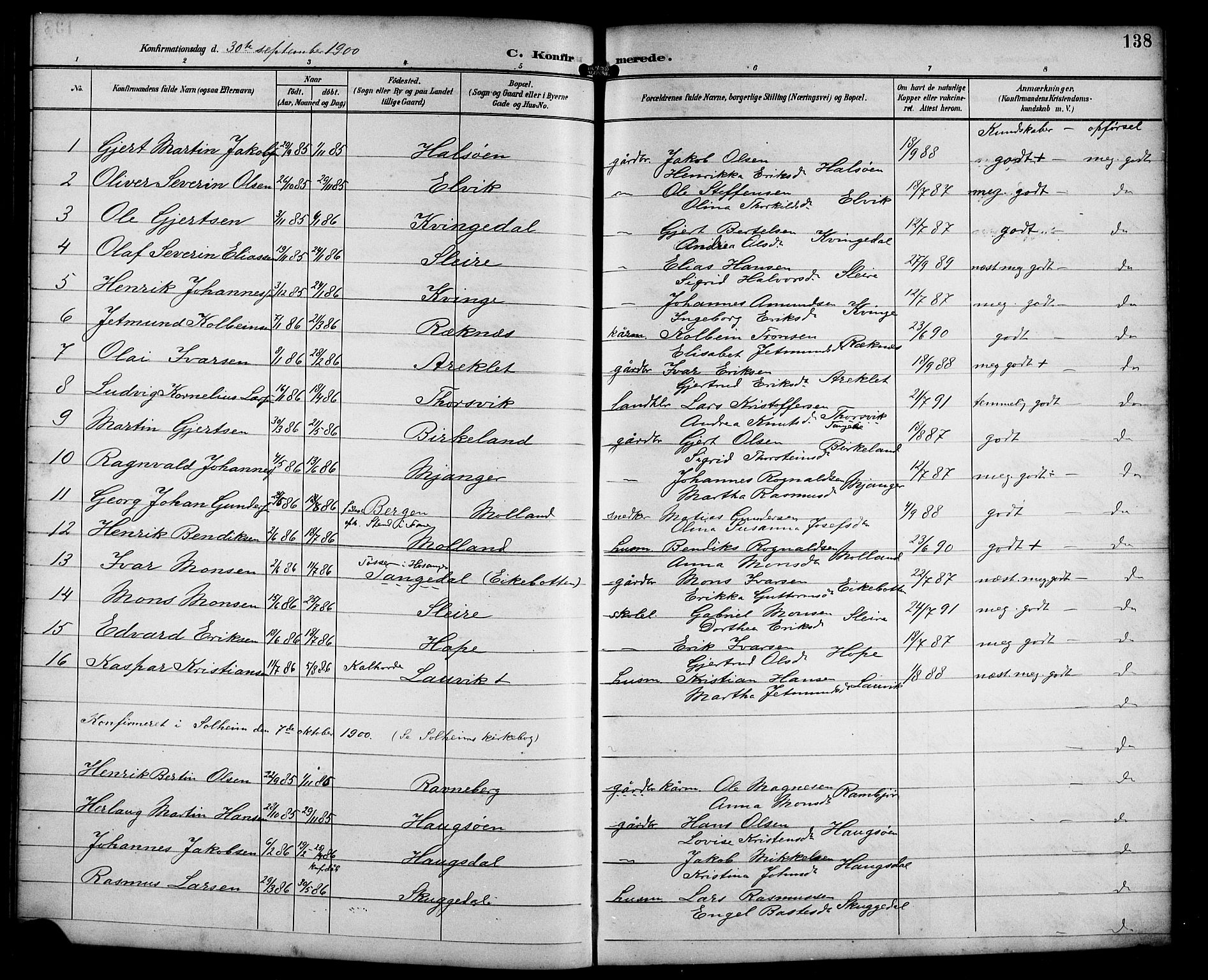Masfjorden Sokneprestembete, SAB/A-77001: Parish register (copy) no. B 1, 1892-1913, p. 138