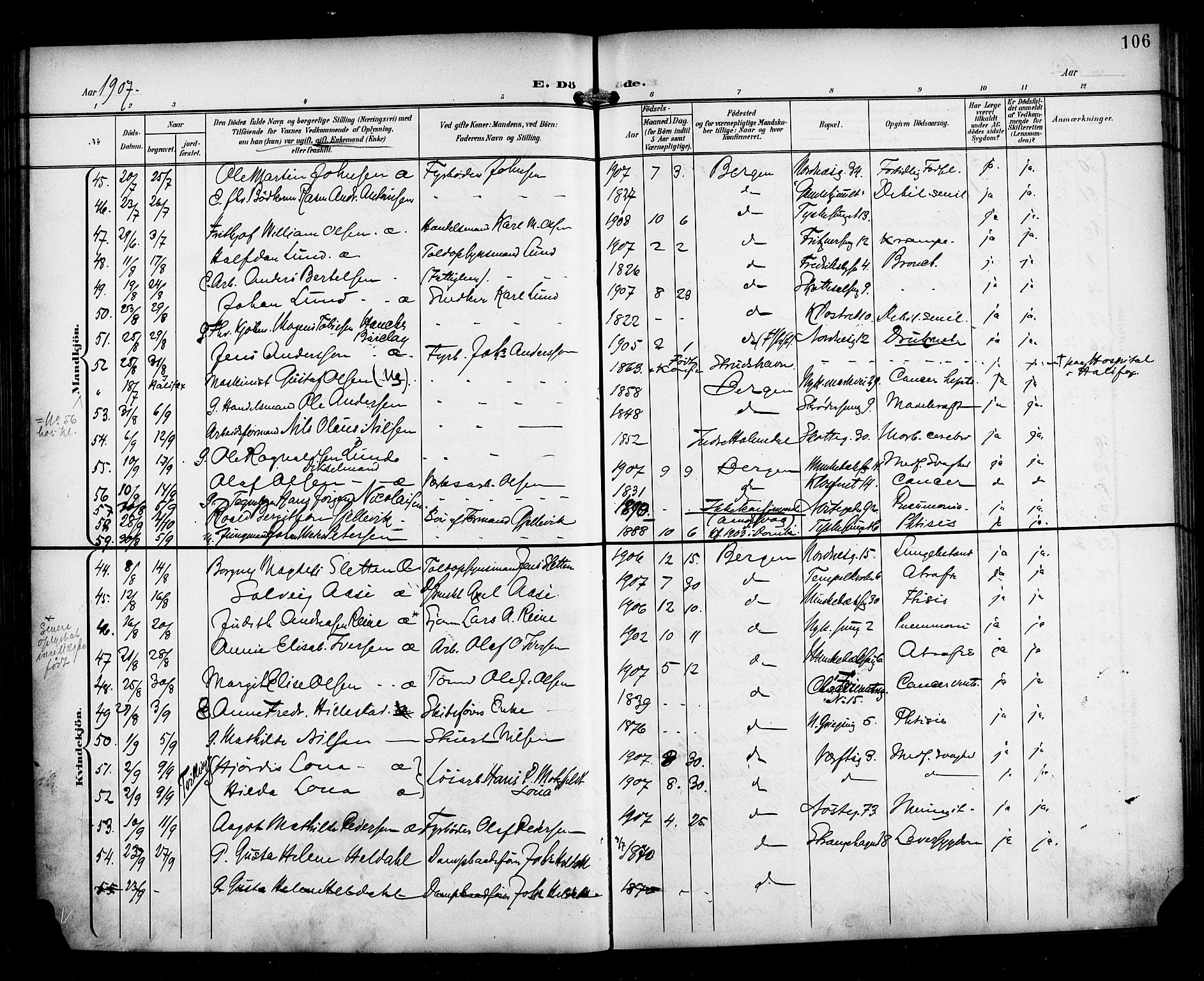 Nykirken Sokneprestembete, AV/SAB-A-77101/H/Haa/L0045: Parish register (official) no. E 5, 1899-1917, p. 106