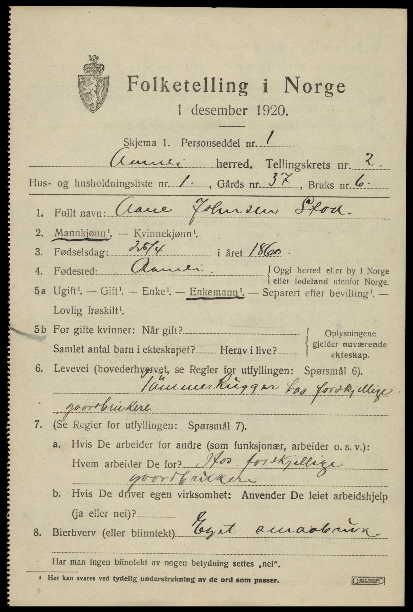 SAK, 1920 census for Åmli, 1920, p. 901