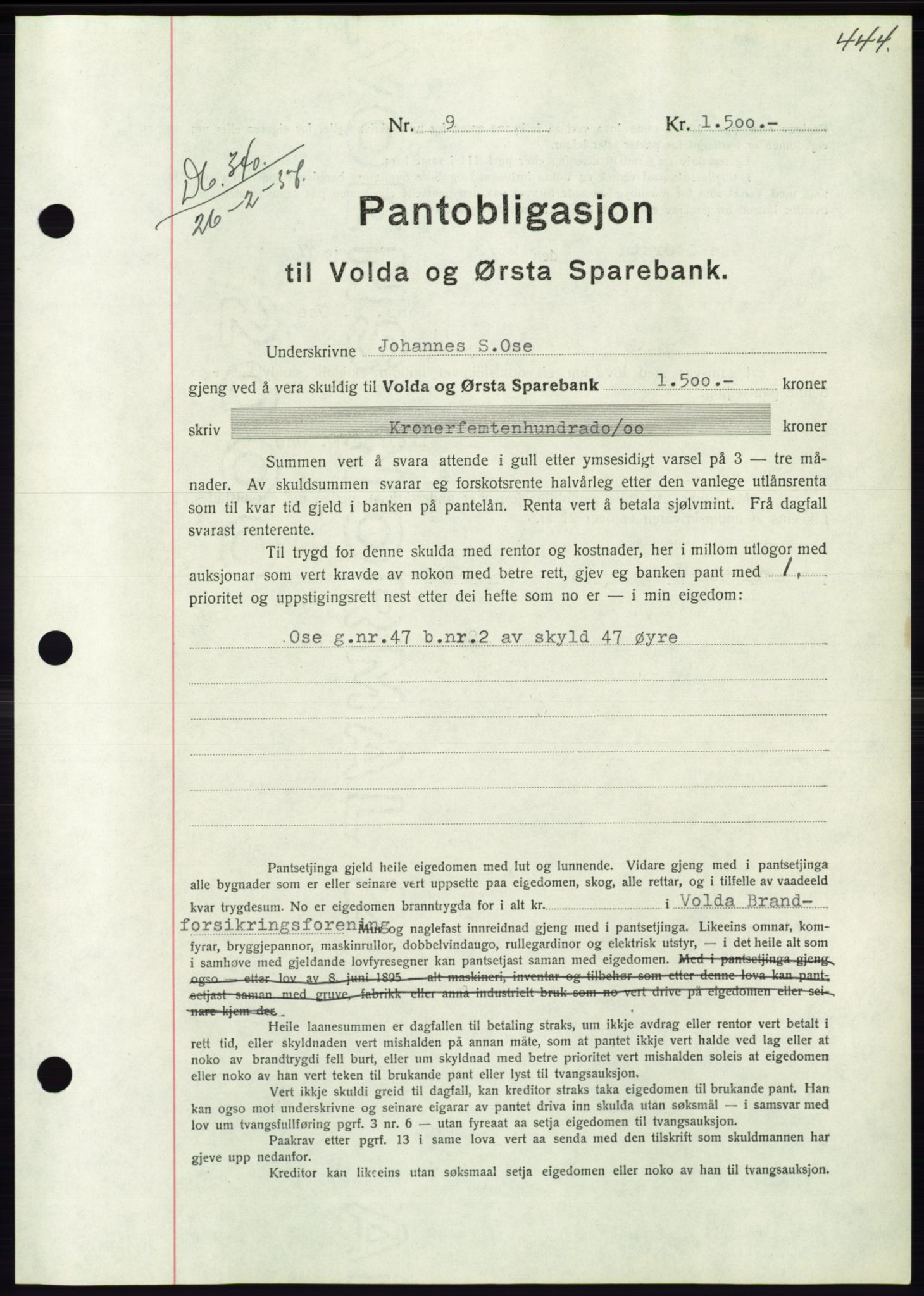 Søre Sunnmøre sorenskriveri, AV/SAT-A-4122/1/2/2C/L0062: Mortgage book no. 56, 1936-1937, Diary no: : 340/1937