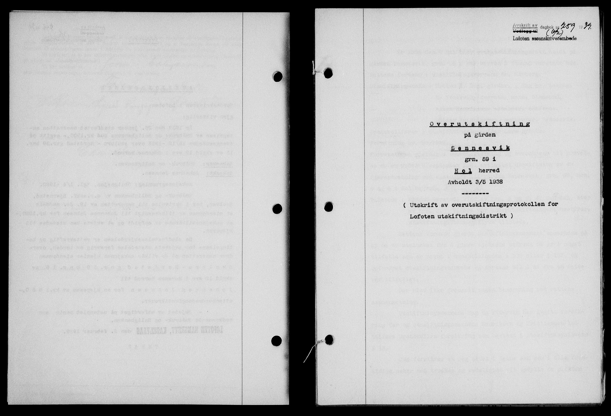 Lofoten sorenskriveri, SAT/A-0017/1/2/2C/L0005a: Mortgage book no. 5a, 1939-1939, Diary no: : 259/1939