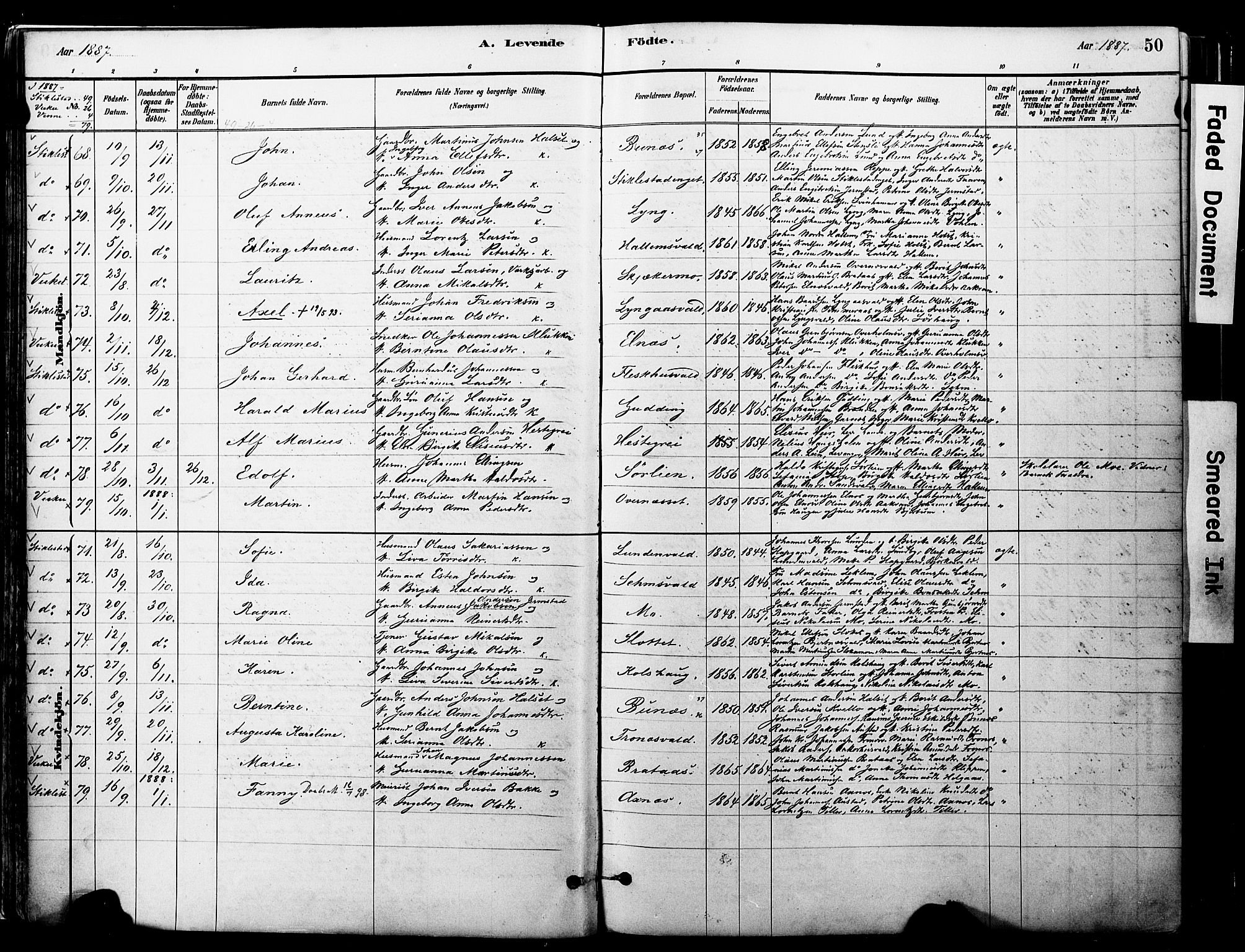 Ministerialprotokoller, klokkerbøker og fødselsregistre - Nord-Trøndelag, SAT/A-1458/723/L0244: Parish register (official) no. 723A13, 1881-1899, p. 50