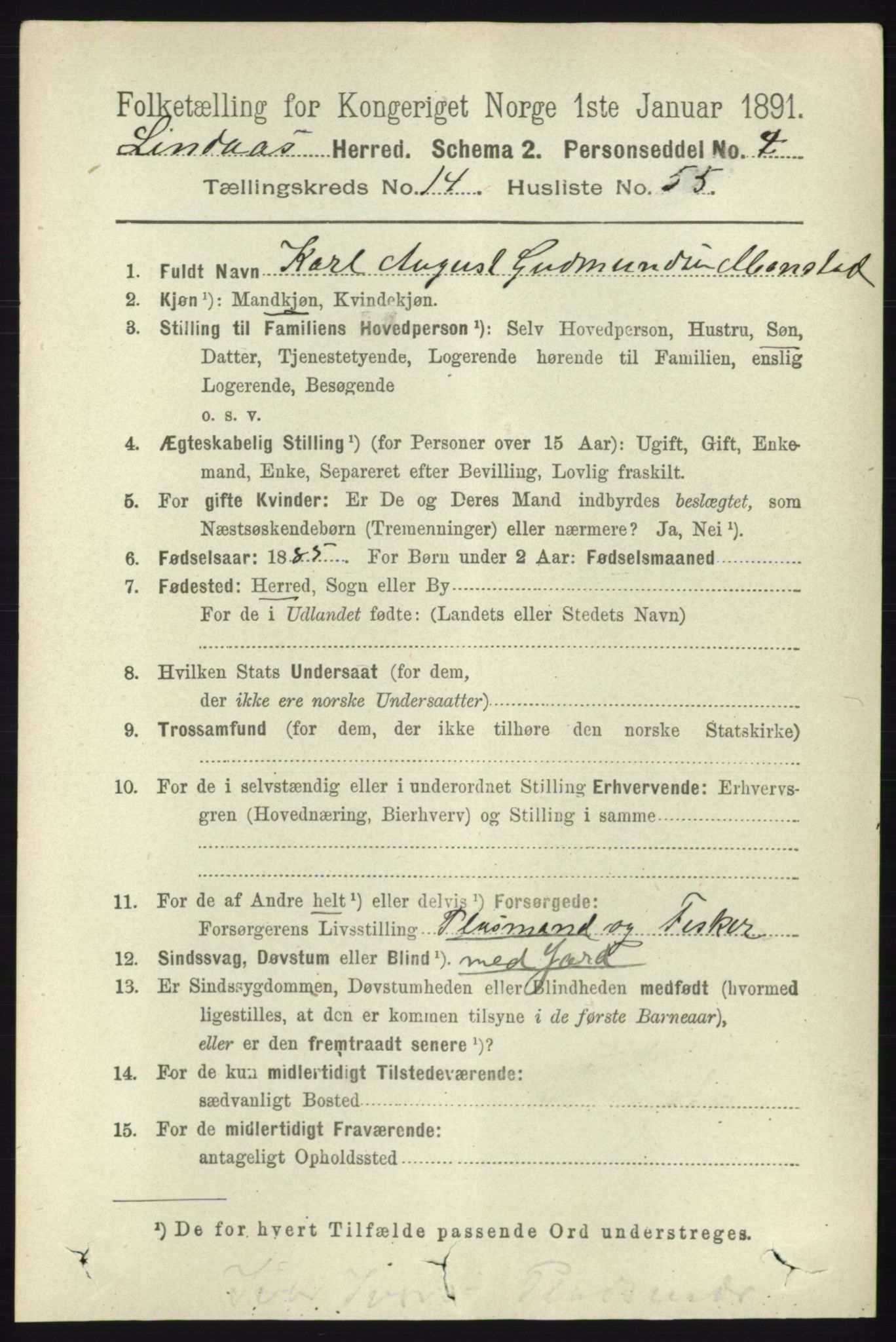 RA, 1891 census for 1263 Lindås, 1891, p. 5207