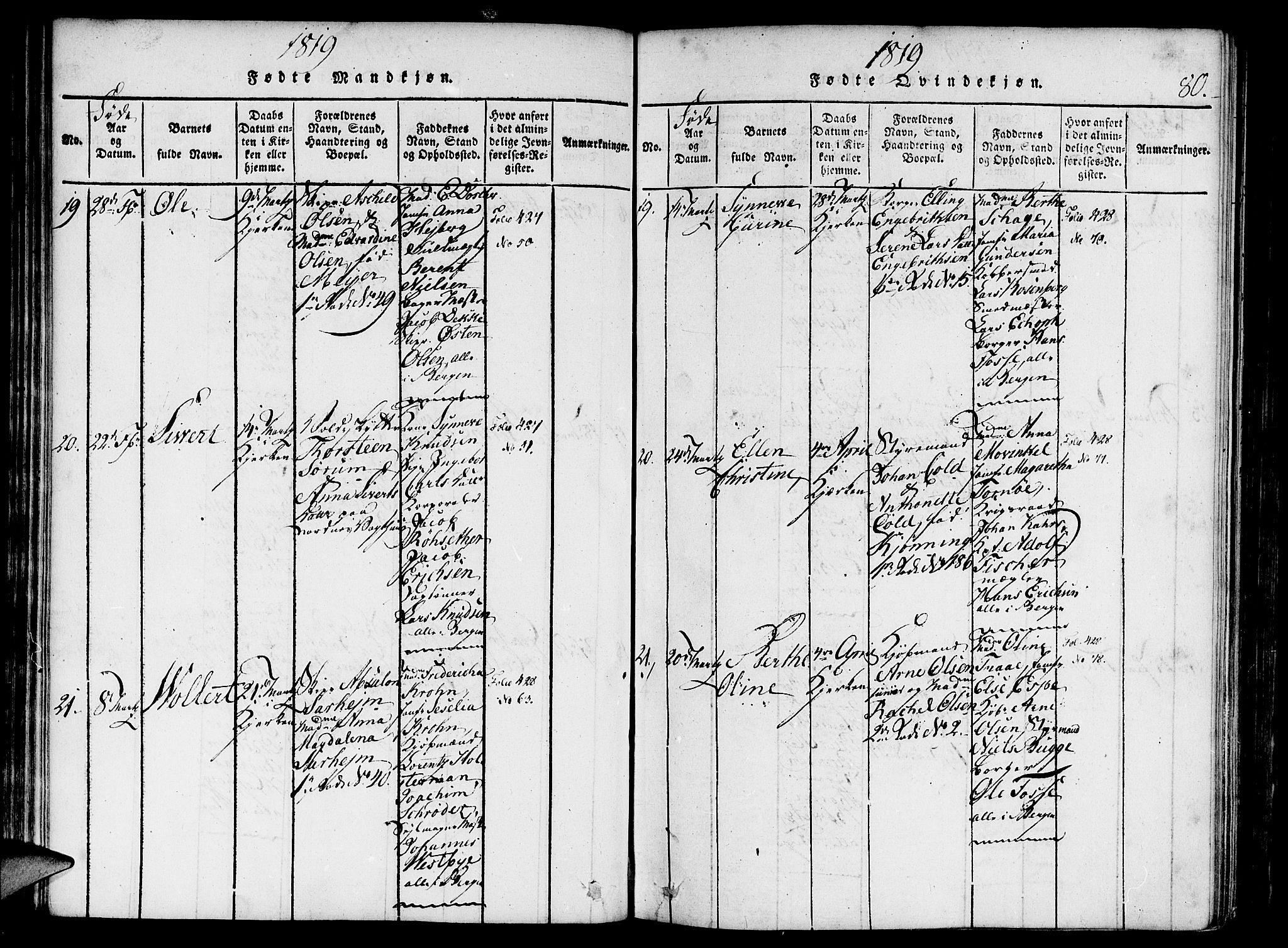 Nykirken Sokneprestembete, AV/SAB-A-77101/H/Haa/L0011: Parish register (official) no. A 11, 1816-1821, p. 80