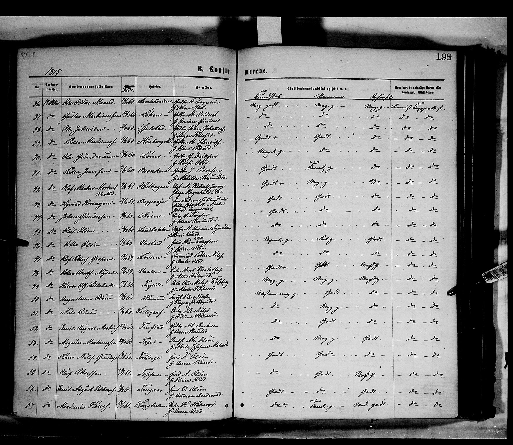 Elverum prestekontor, SAH/PREST-044/H/Ha/Haa/L0011: Parish register (official) no. 11, 1869-1879, p. 198