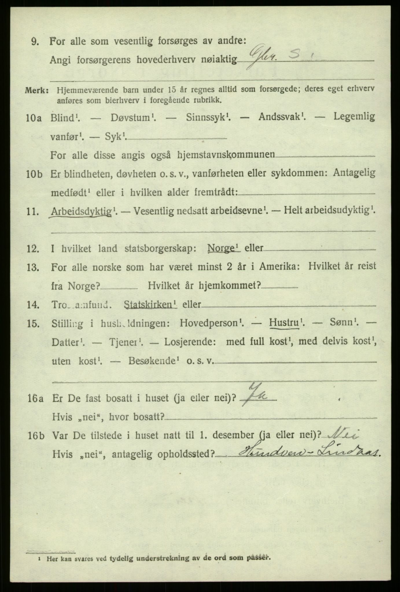 SAB, 1920 census for Lindås, 1920, p. 4128