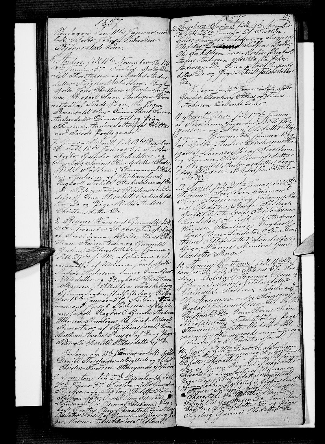 Oddernes sokneprestkontor, AV/SAK-1111-0033/F/Fb/Fba/L0005: Parish register (copy) no. B 5, 1846-1859, p. 107