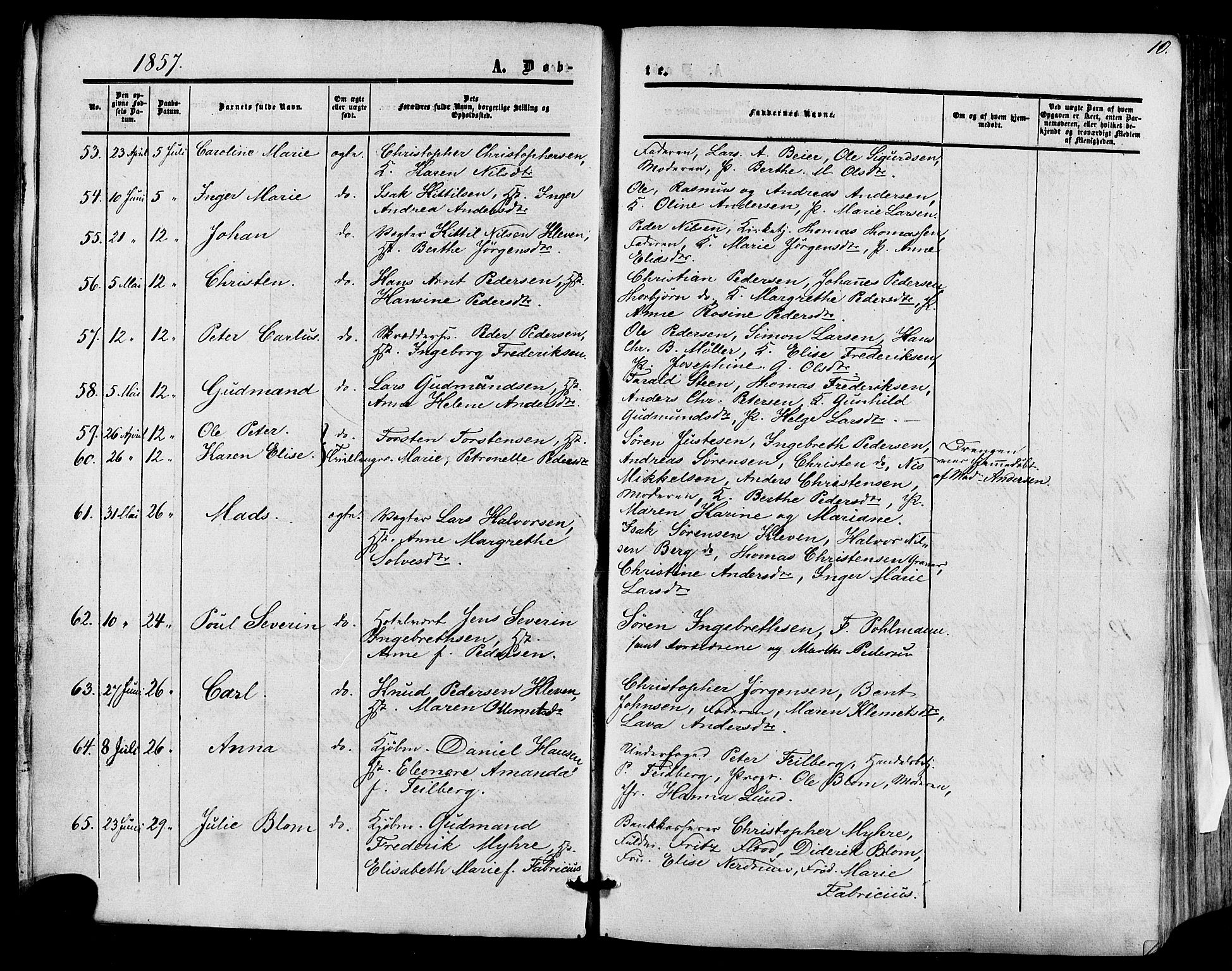 Skien kirkebøker, AV/SAKO-A-302/F/Fa/L0007: Parish register (official) no. 7, 1856-1865, p. 10