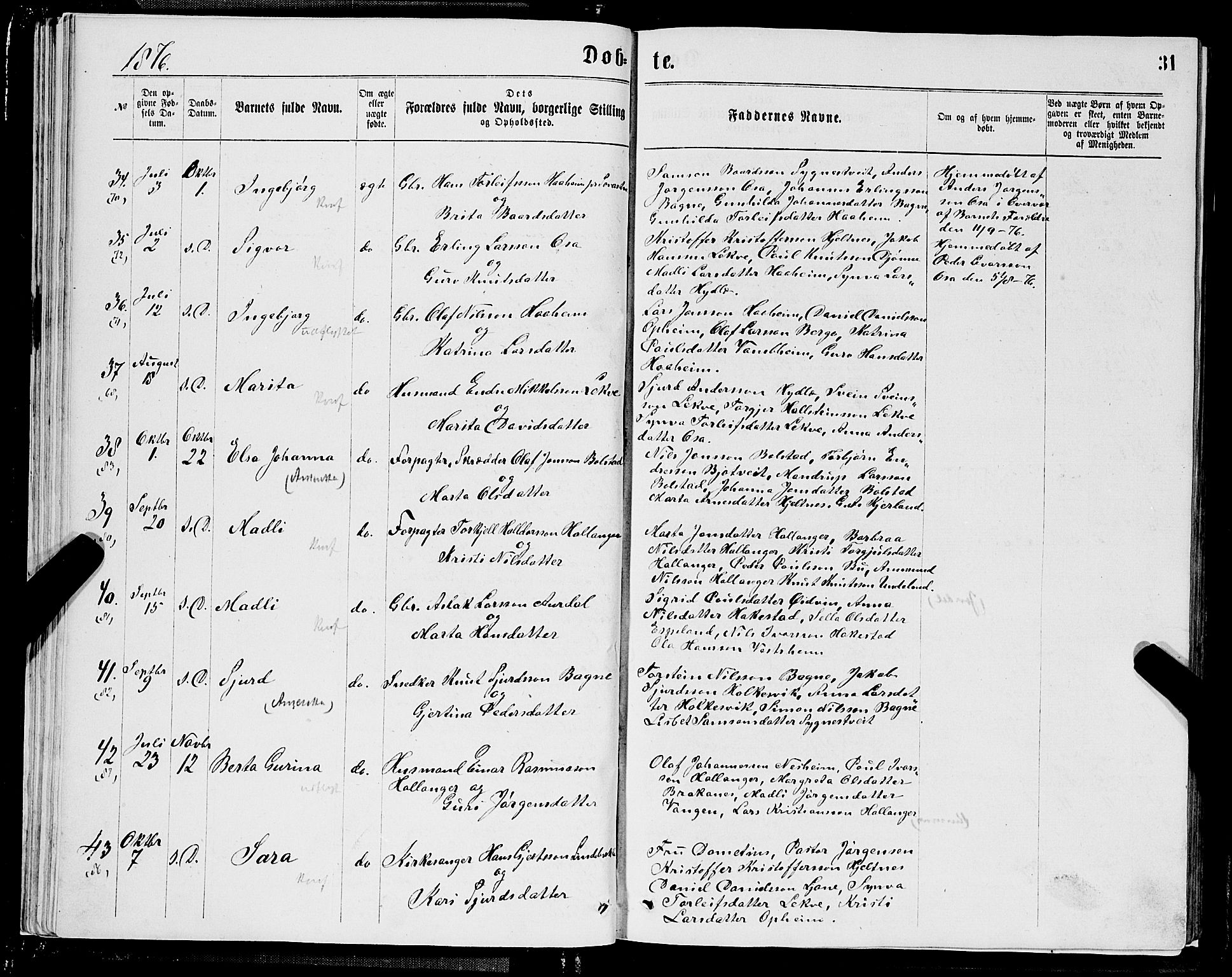 Ulvik sokneprestembete, SAB/A-78801/H/Hab: Parish register (copy) no. A 2, 1869-1882, p. 31