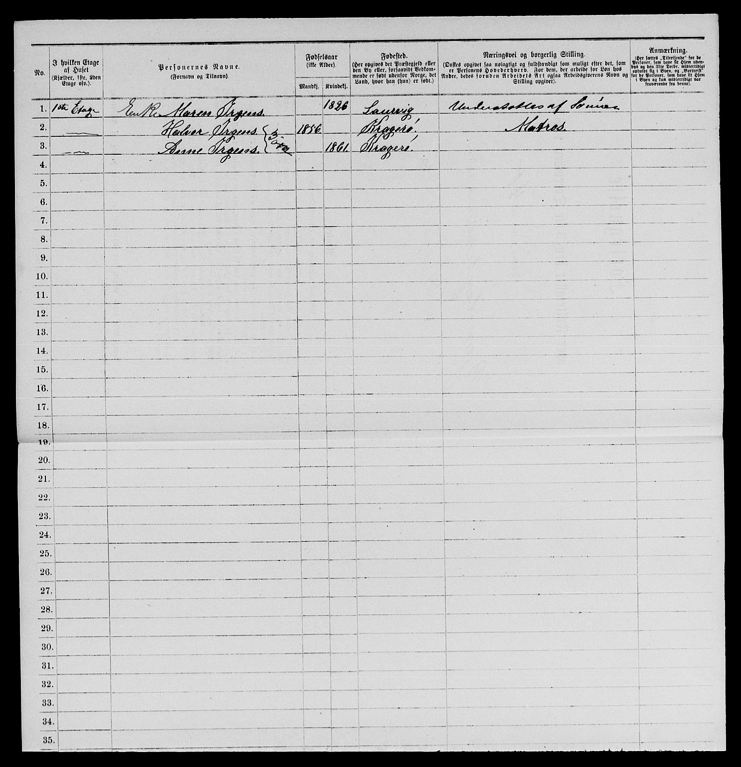 SAKO, 1885 census for 0801 Kragerø, 1885, p. 965