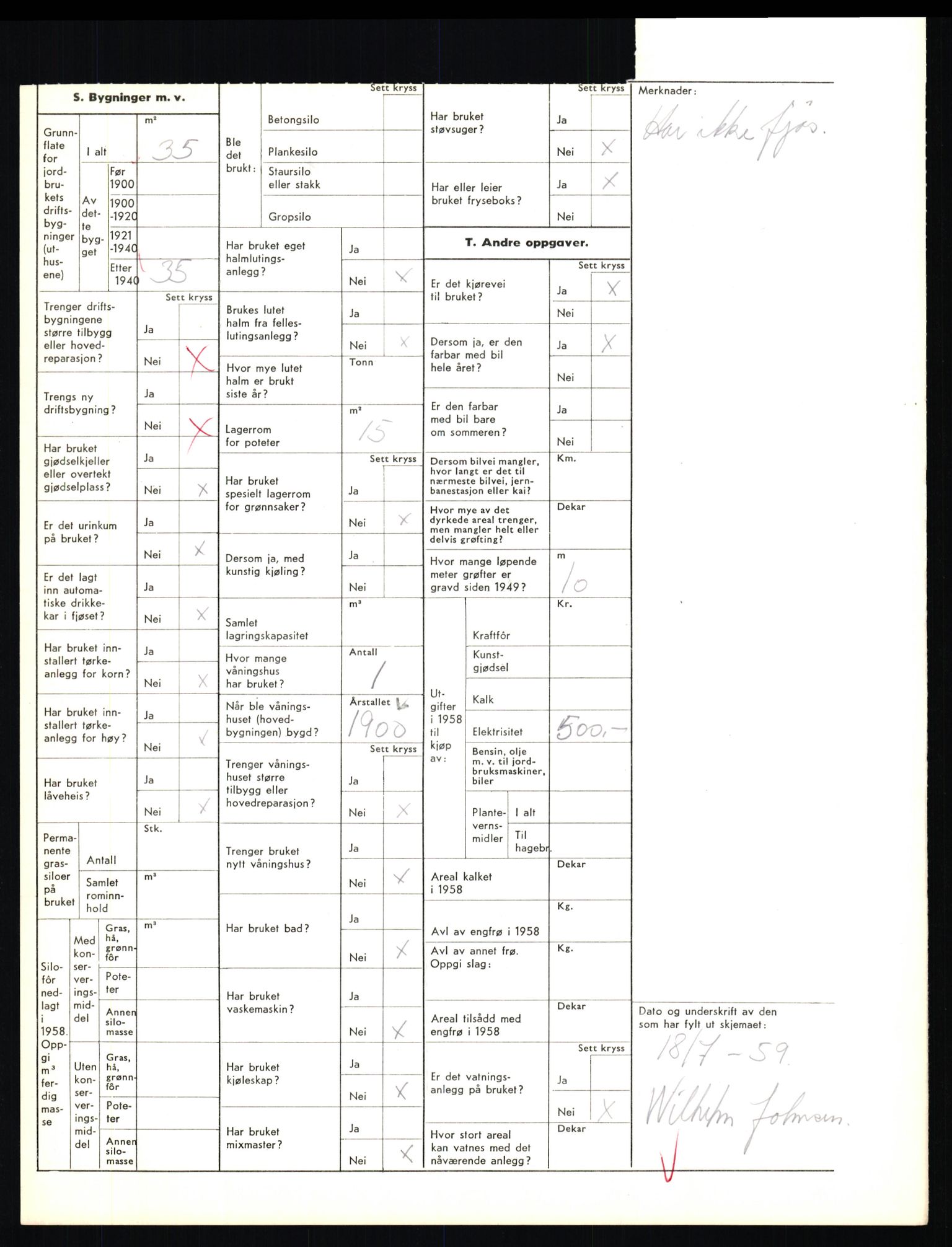 Statistisk sentralbyrå, Næringsøkonomiske emner, Jordbruk, skogbruk, jakt, fiske og fangst, AV/RA-S-2234/G/Gd/L0655: Troms: 1924 Målselv (kl. 4-10), 1959, p. 1210