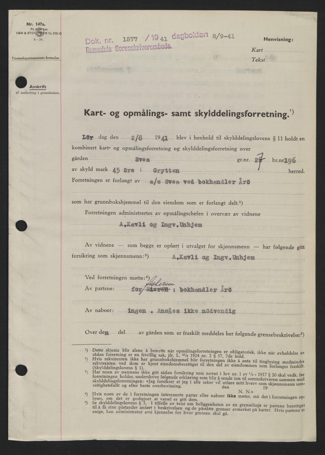 Romsdal sorenskriveri, AV/SAT-A-4149/1/2/2C: Mortgage book no. A10, 1941-1941, Diary no: : 1577/1941