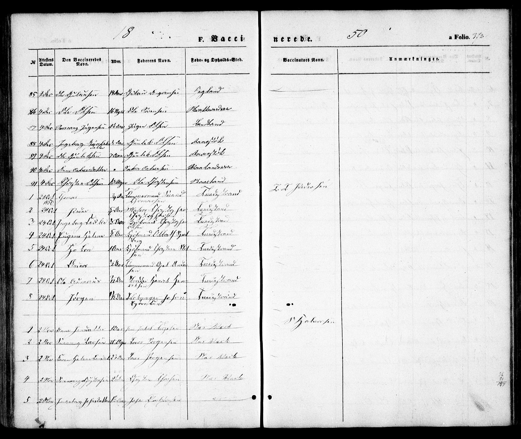 Holt sokneprestkontor, SAK/1111-0021/F/Fa/L0008: Parish register (official) no. A 8, 1849-1860, p. 372