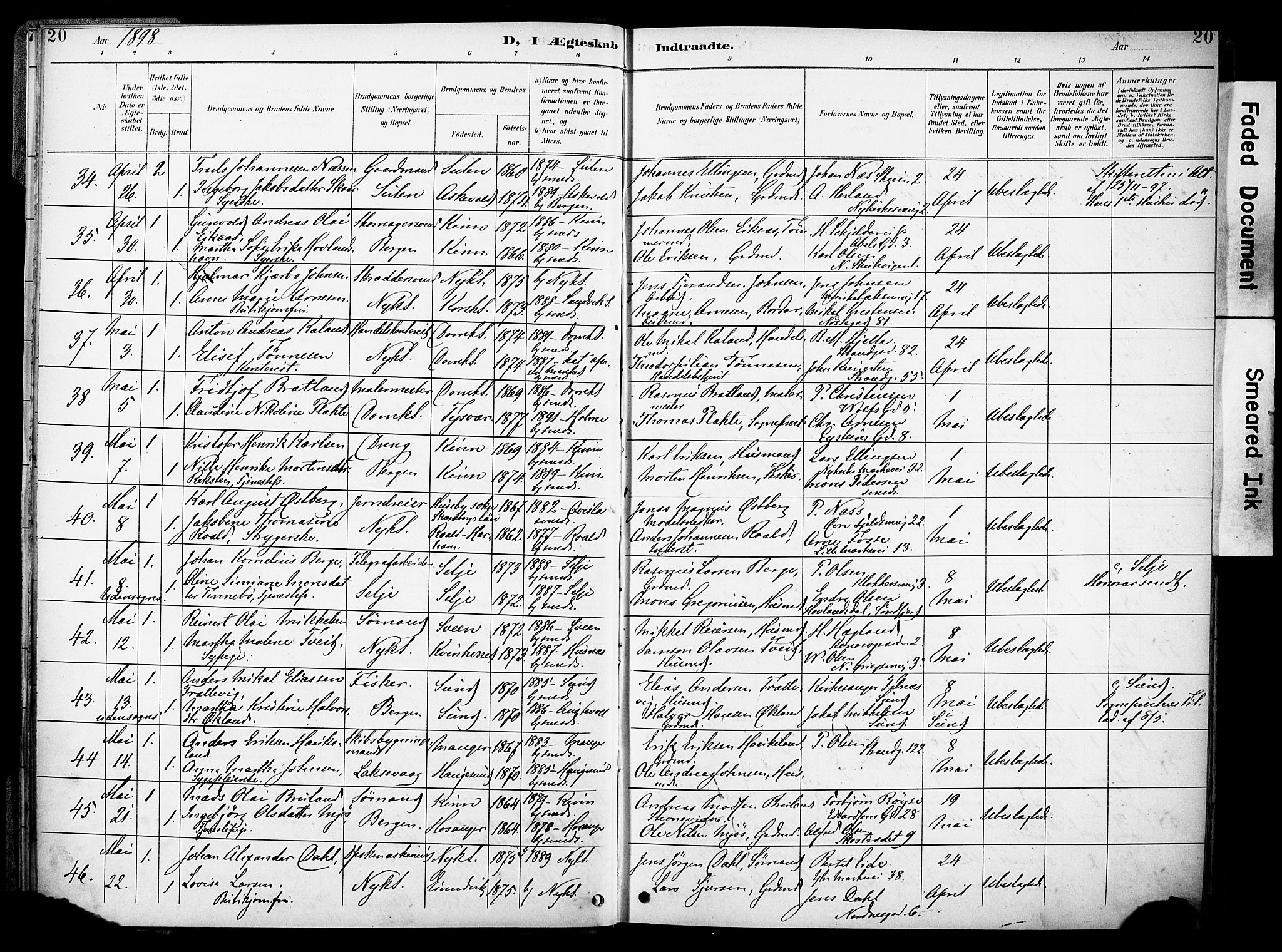 Nykirken Sokneprestembete, AV/SAB-A-77101/H/Haa/L0034: Parish register (official) no. D 4, 1896-1905, p. 20