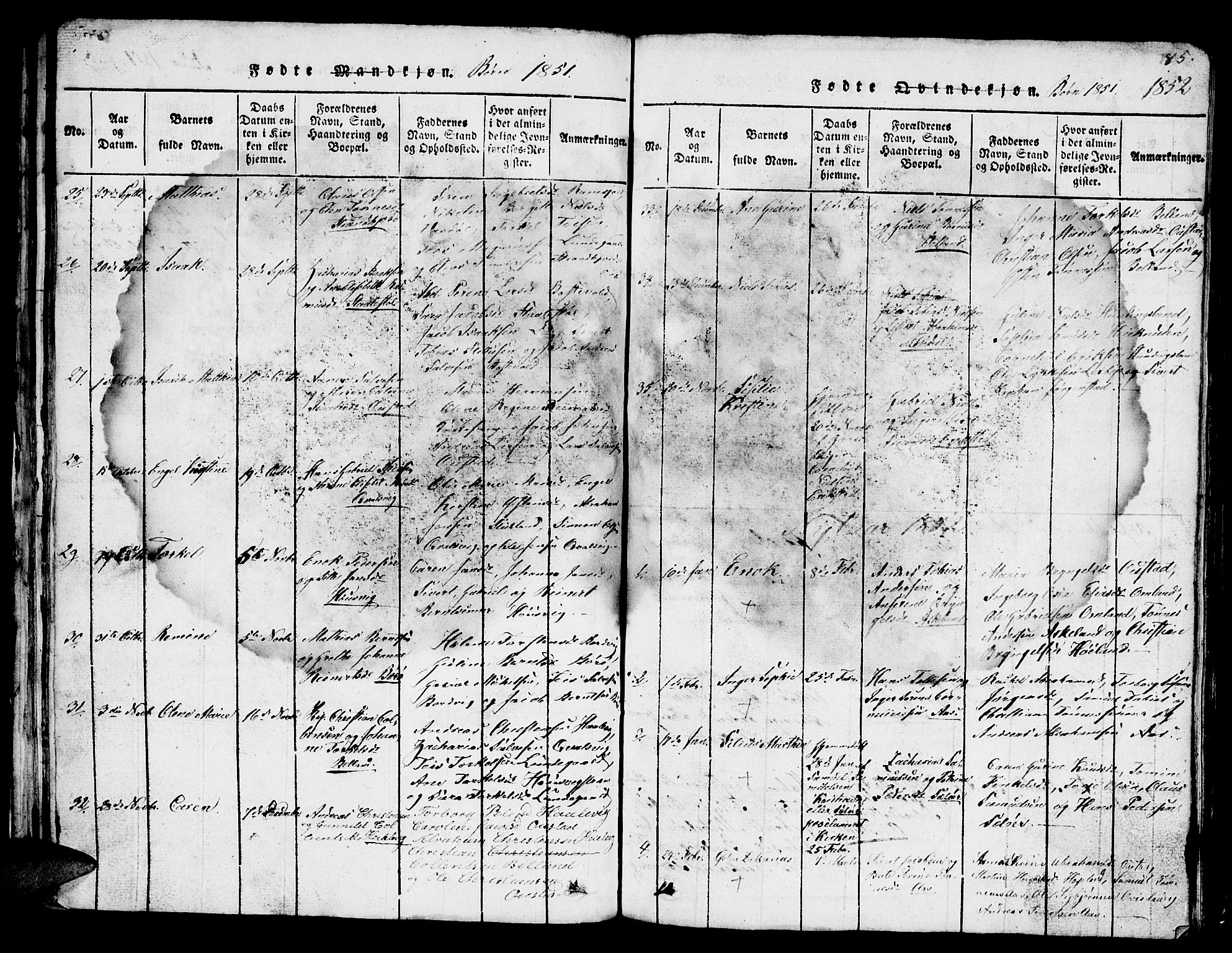 Lyngdal sokneprestkontor, SAK/1111-0029/F/Fb/Fba/L0001: Parish register (copy) no. B 1, 1816-1876, p. 85