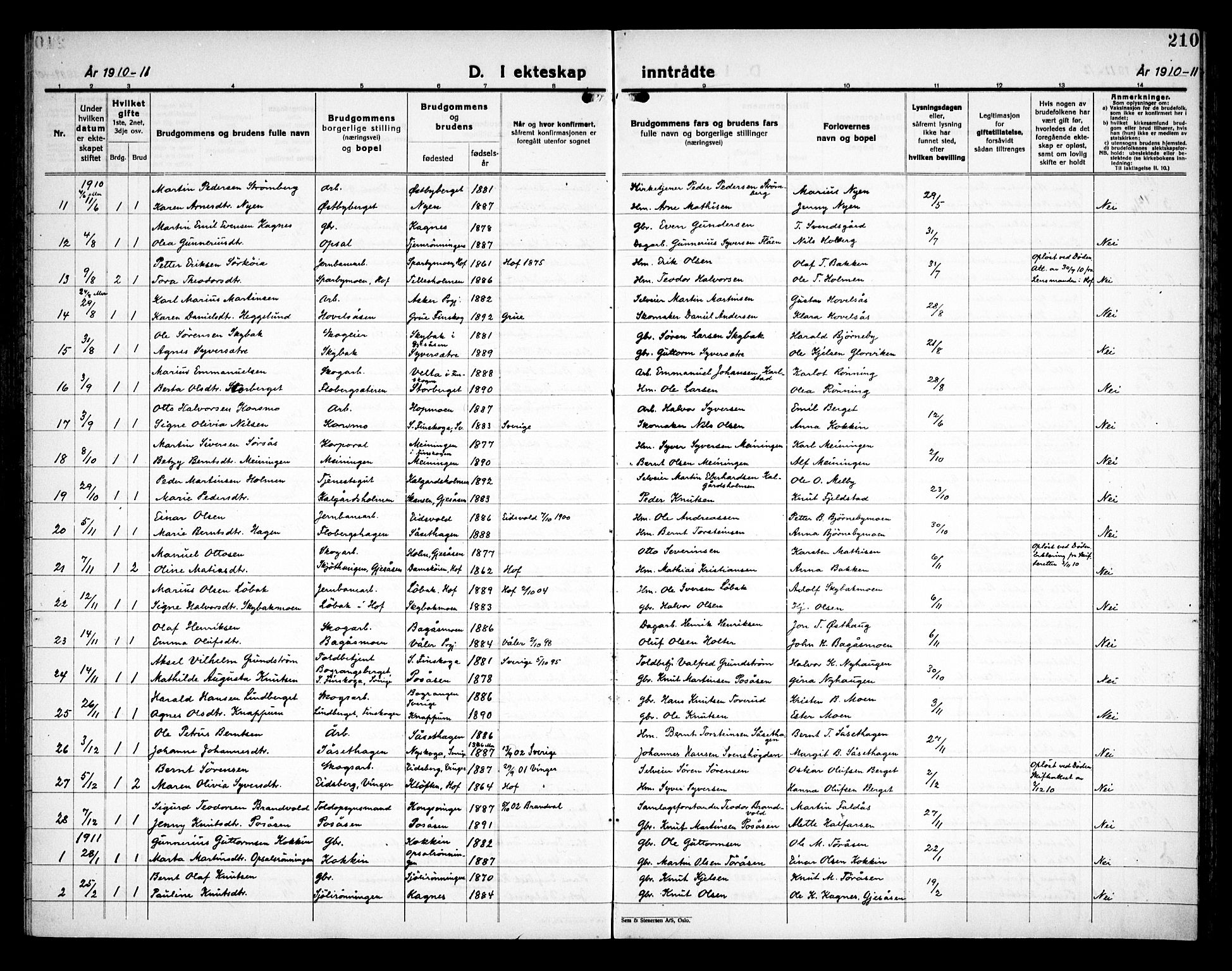 Åsnes prestekontor, SAH/PREST-042/H/Ha/Haa/L0000C: Parish register (official) no. 0A, 1890-1929, p. 210