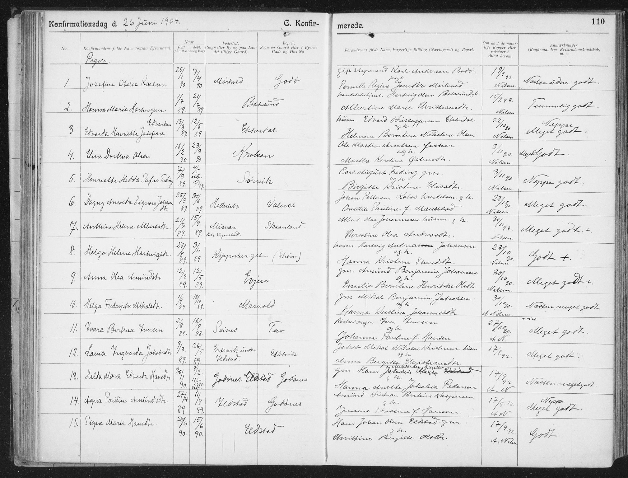 Ministerialprotokoller, klokkerbøker og fødselsregistre - Nordland, SAT/A-1459/804/L0081: Parish register (official) no. 804A02, 1901-1915, p. 110