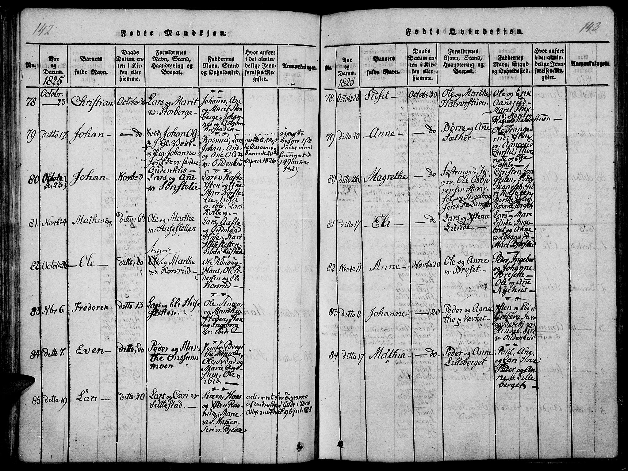 Fåberg prestekontor, SAH/PREST-086/H/Ha/Haa/L0003: Parish register (official) no. 3, 1818-1833, p. 142-143