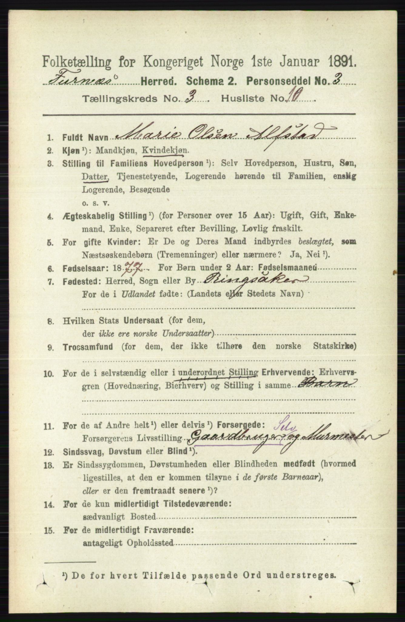 RA, Census 1891 for 0413 Furnes herred, 1891, p. 1684