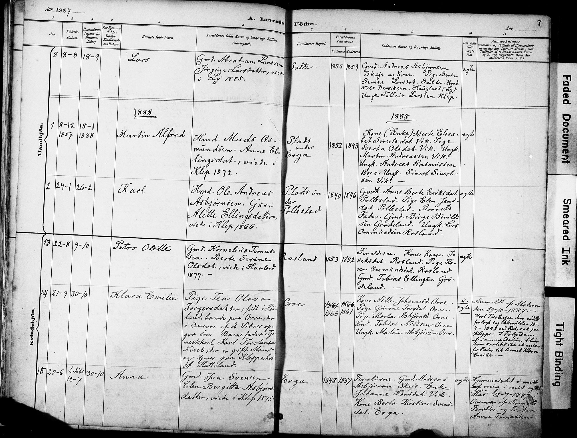 Klepp sokneprestkontor, SAST/A-101803/001/3/30BA/L0007: Parish register (official) no. A 8, 1886-1912, p. 7