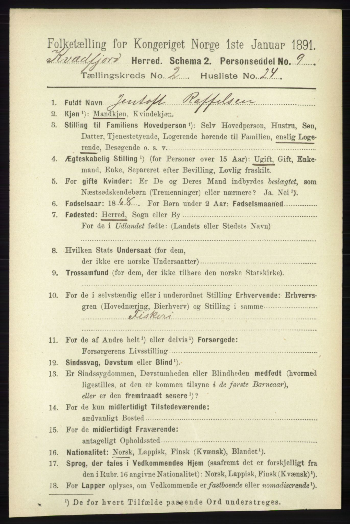 RA, 1891 census for 1911 Kvæfjord, 1891, p. 874