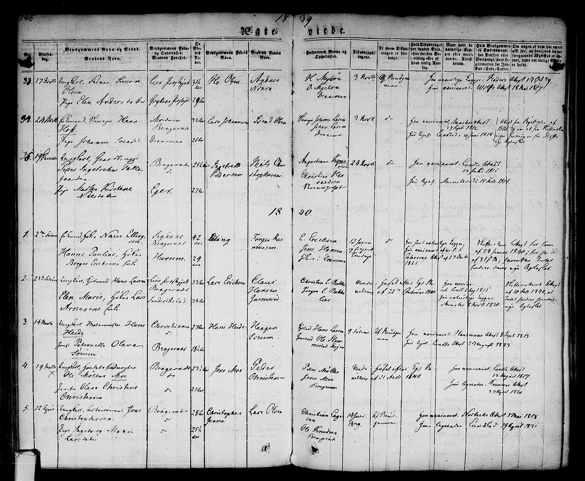 Bragernes kirkebøker, SAKO/A-6/F/Fc/L0001: Parish register (official) no. III 1, 1830-1853, p. 145