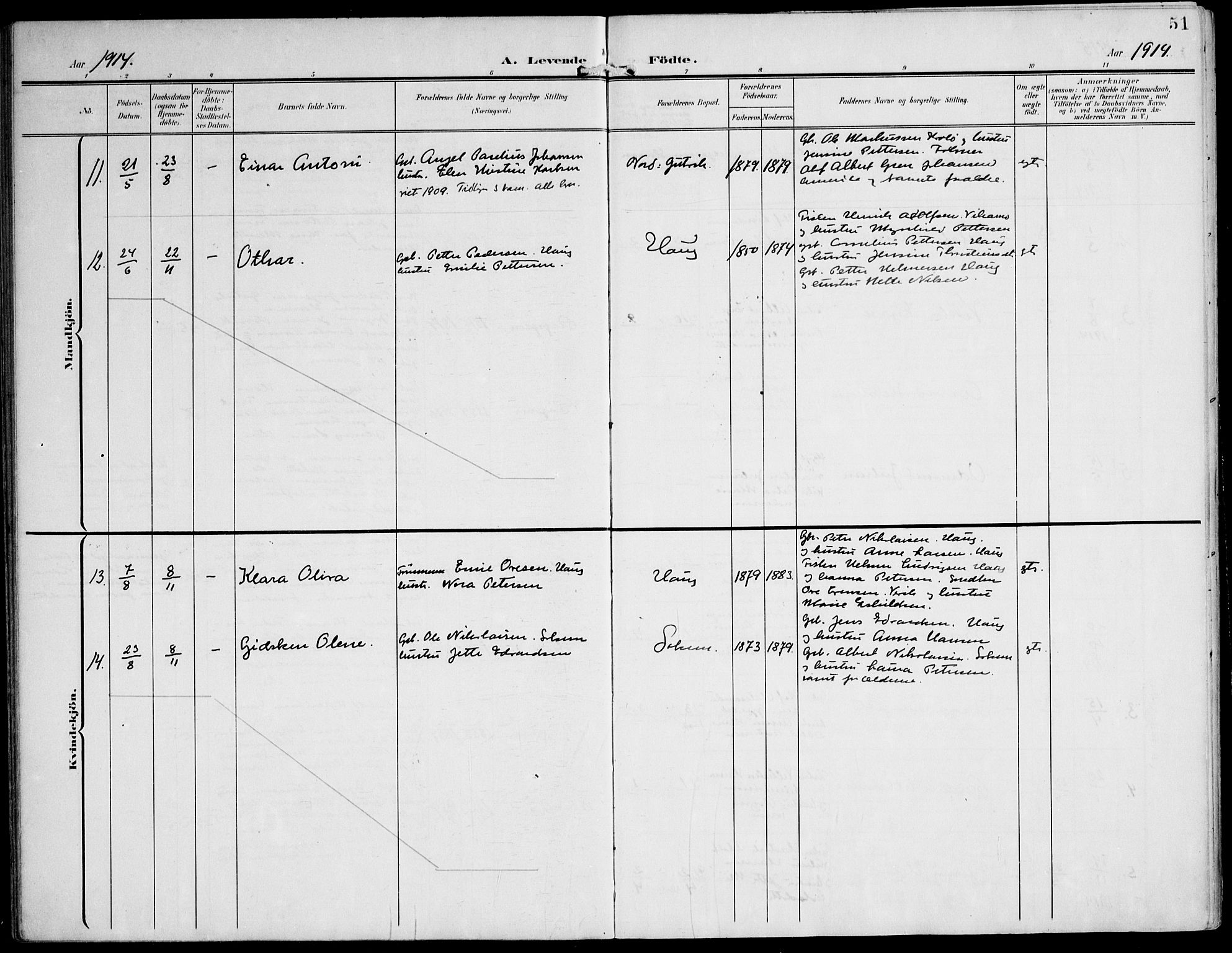 Ministerialprotokoller, klokkerbøker og fødselsregistre - Nord-Trøndelag, AV/SAT-A-1458/788/L0698: Parish register (official) no. 788A05, 1902-1921, p. 51