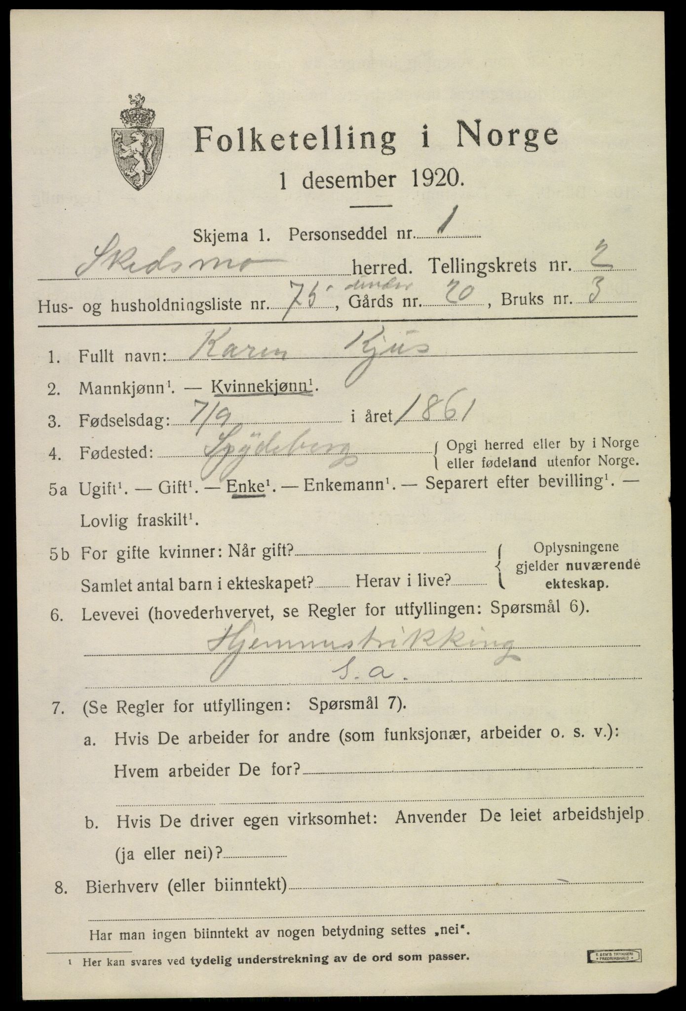 SAO, 1920 census for Skedsmo, 1920, p. 3581