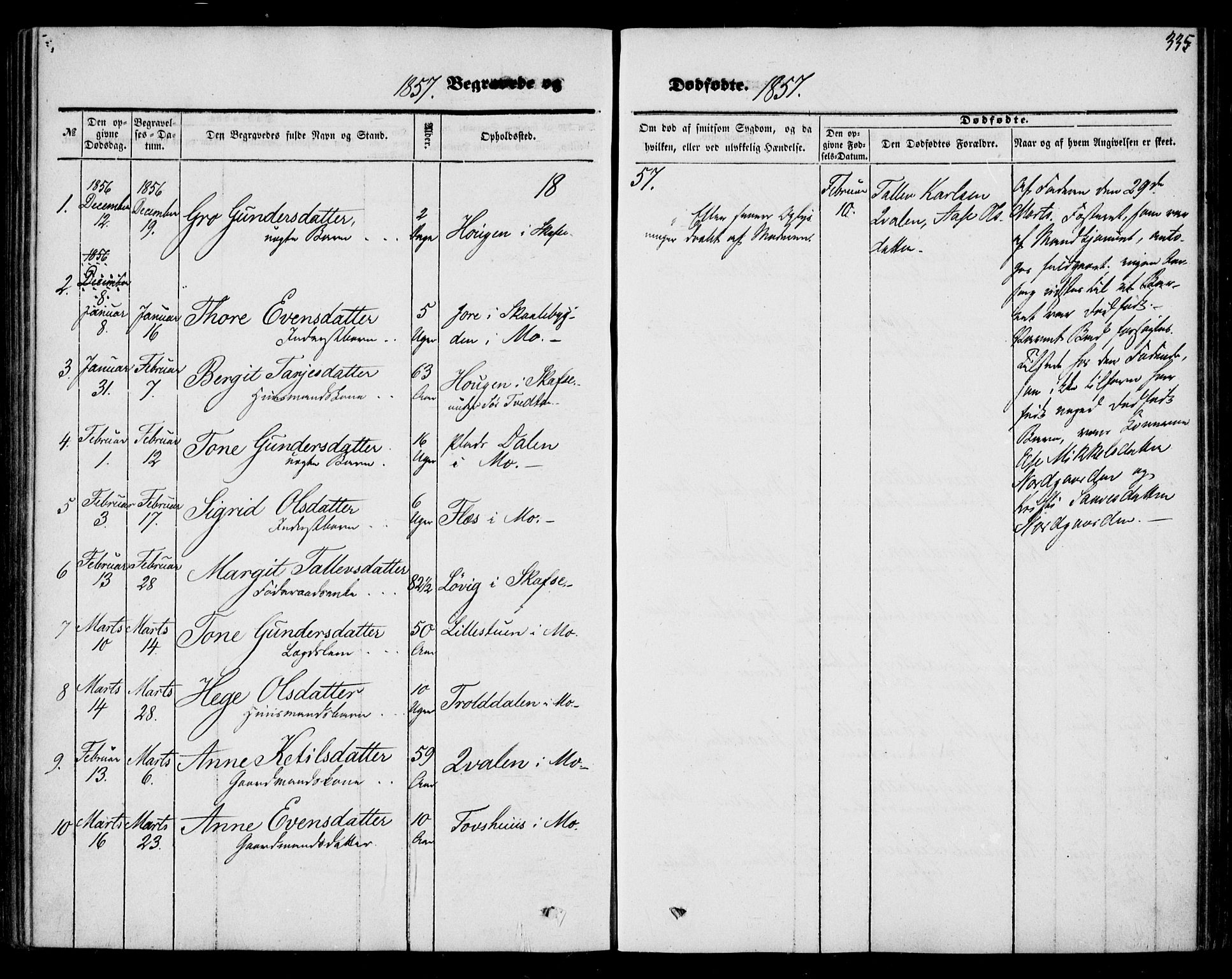 Mo kirkebøker, SAKO/A-286/F/Fa/L0005: Parish register (official) no. I 5, 1844-1864, p. 335