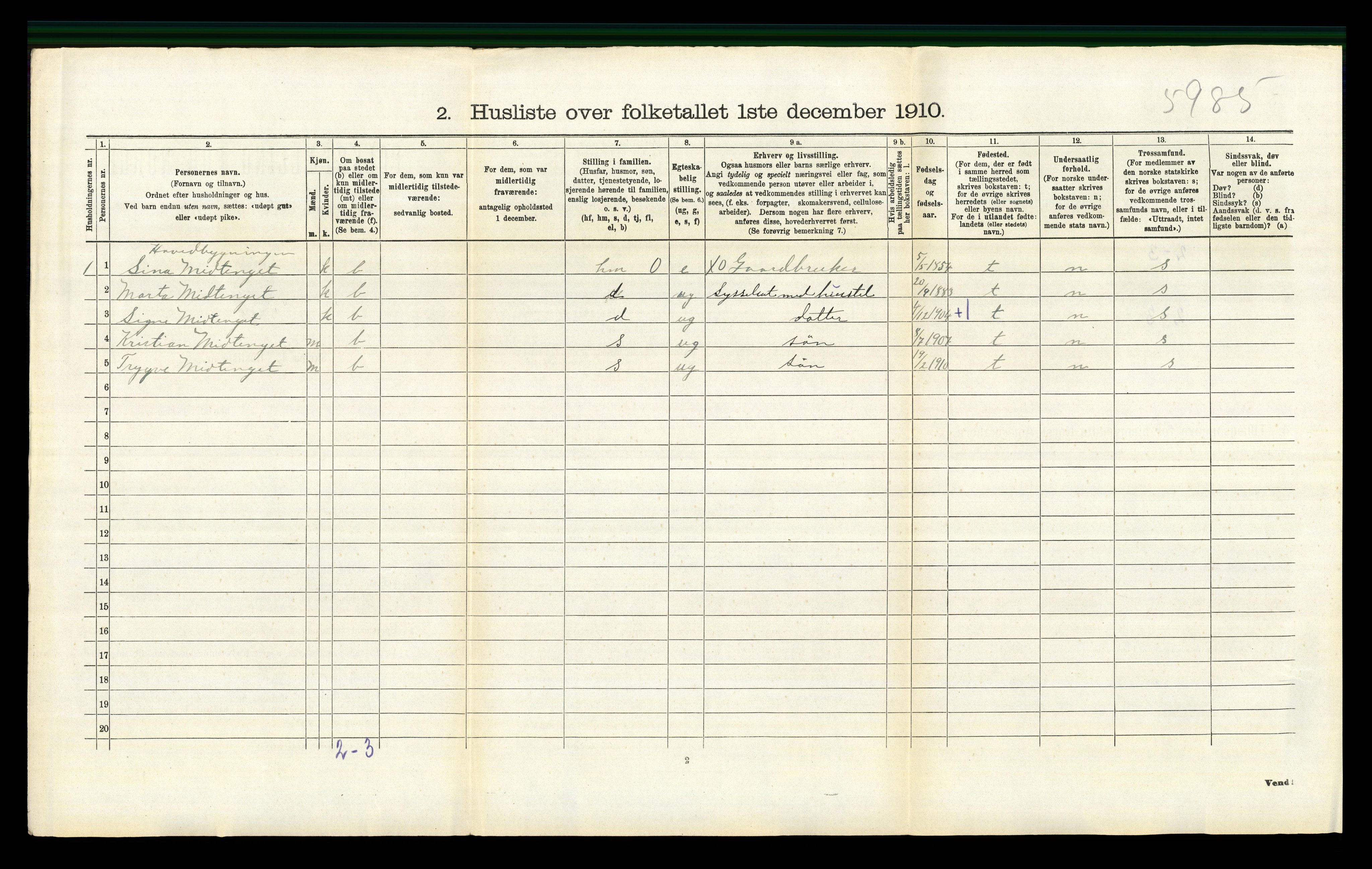 RA, 1910 census for Vestre Gausdal, 1910, p. 754