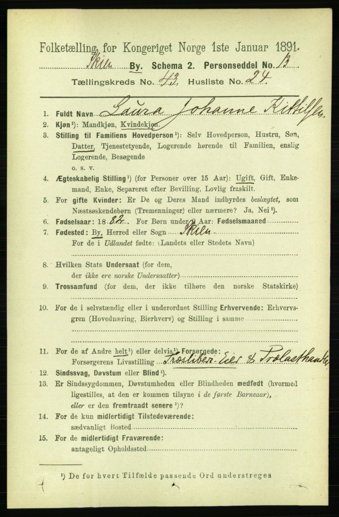 RA, 1891 census for 0806 Skien, 1891, p. 8759