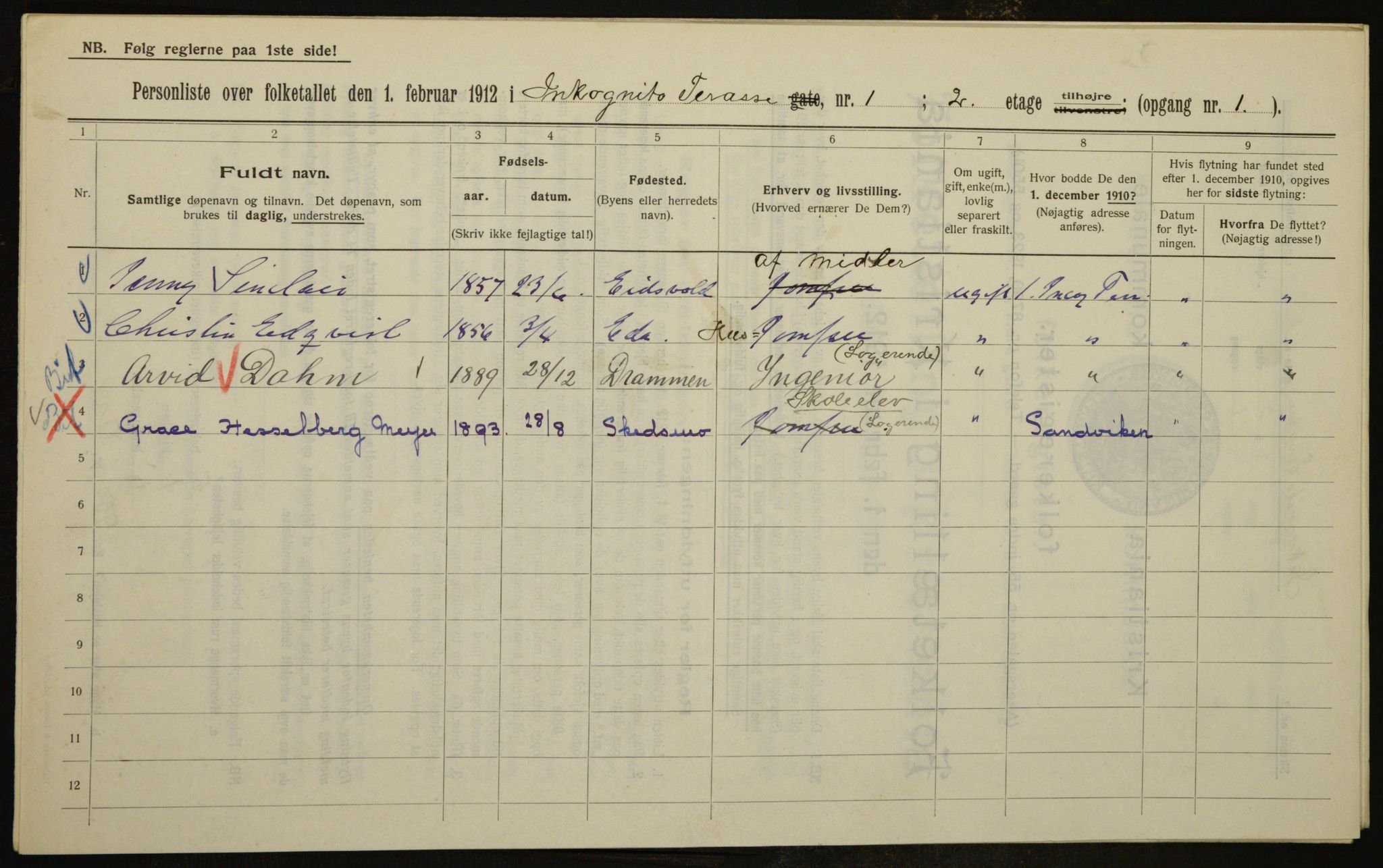 OBA, Municipal Census 1912 for Kristiania, 1912, p. 44726