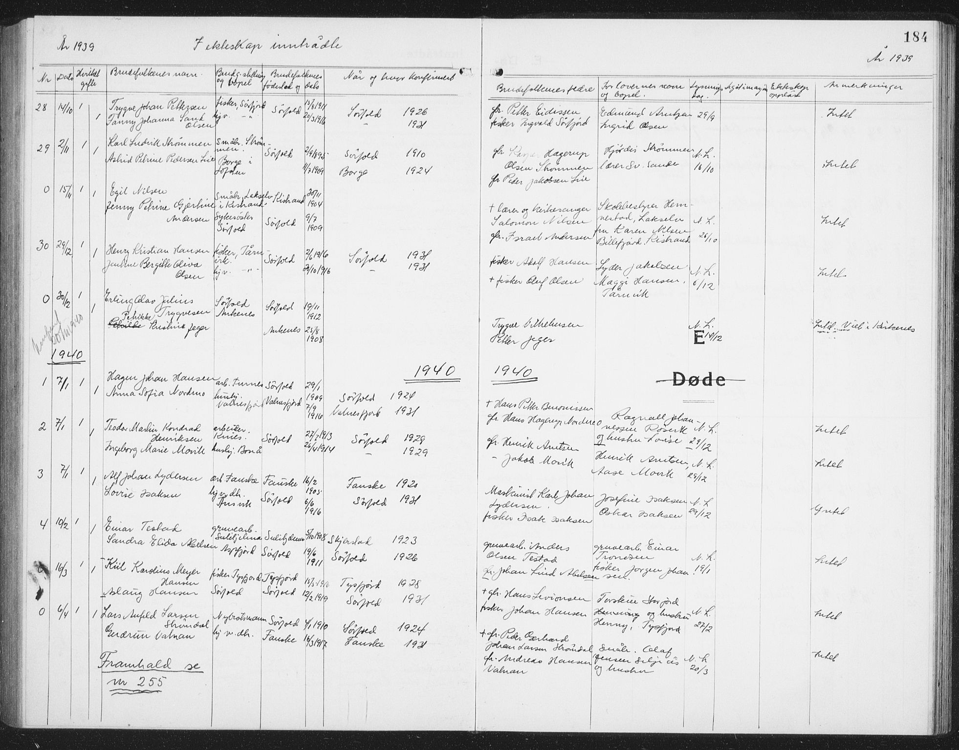 Ministerialprotokoller, klokkerbøker og fødselsregistre - Nordland, AV/SAT-A-1459/854/L0788: Parish register (copy) no. 854C04, 1926-1940, p. 184