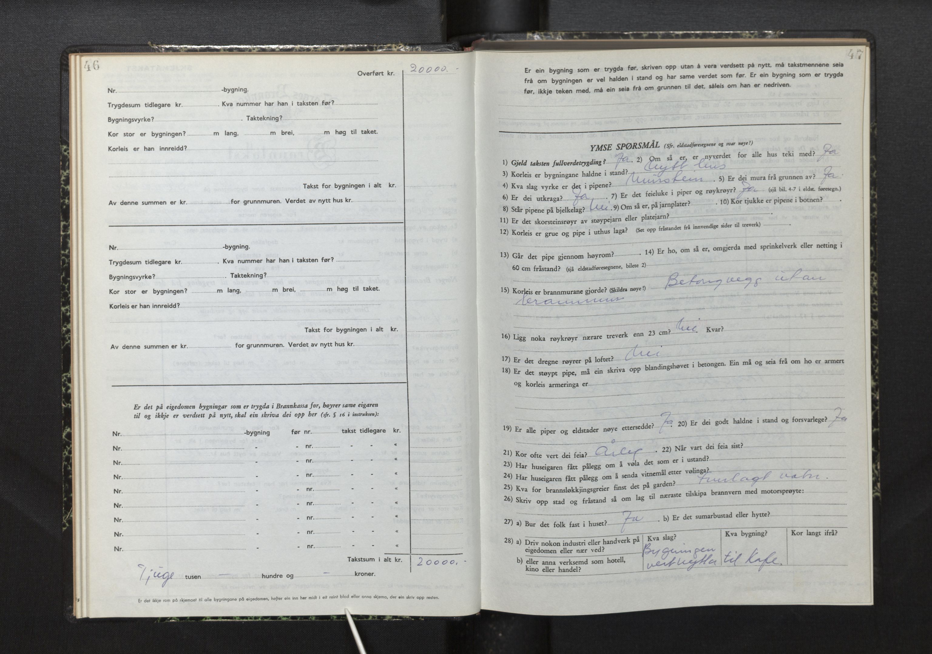 Lensmannen i Røldal, AV/SAB-A-34501/0012/L0005: Branntakstprotokoll, skjematakst, 1951-1963, p. 46-47