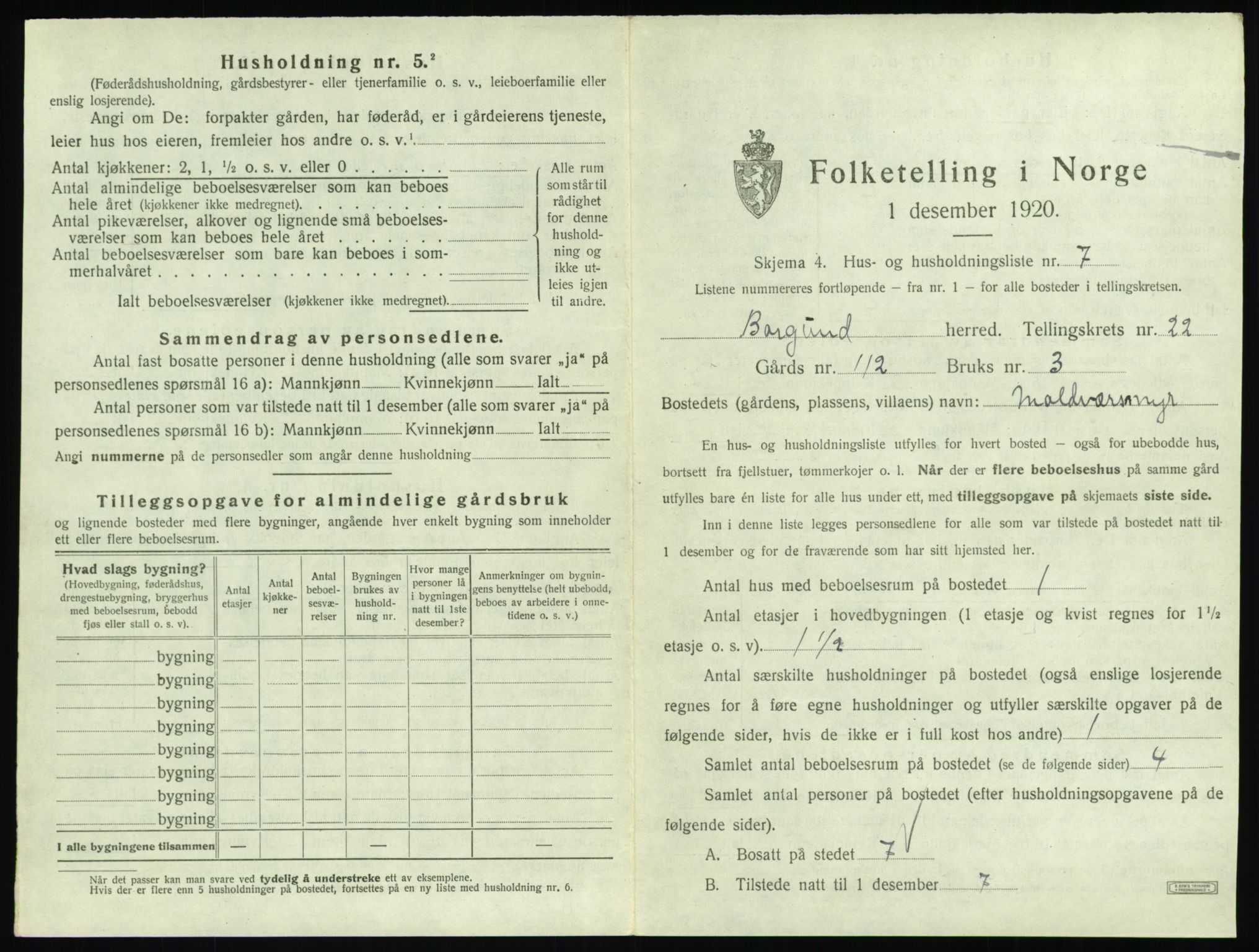 SAT, 1920 census for Borgund, 1920, p. 1820