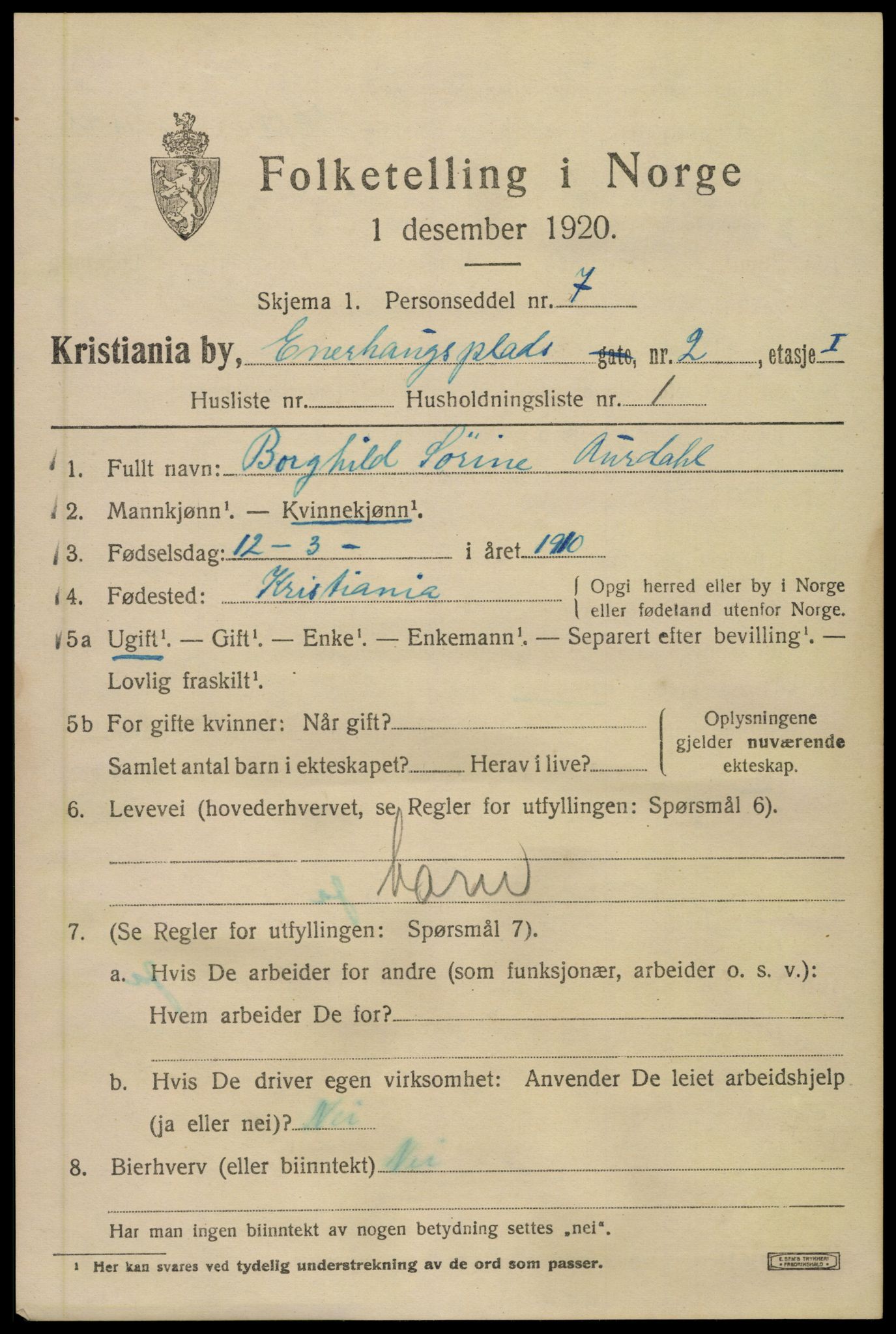 SAO, 1920 census for Kristiania, 1920, p. 218077