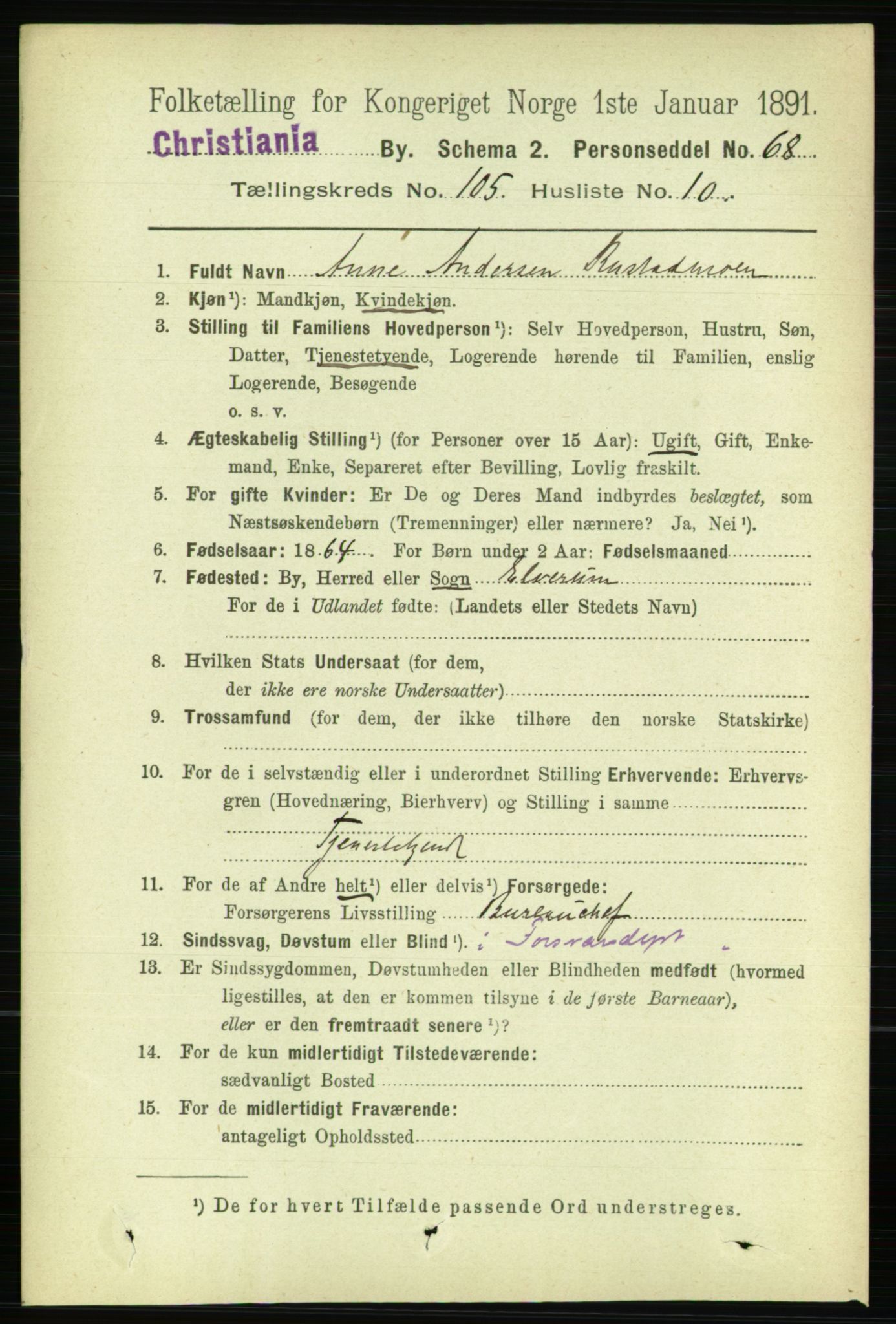 RA, 1891 census for 0301 Kristiania, 1891, p. 53392