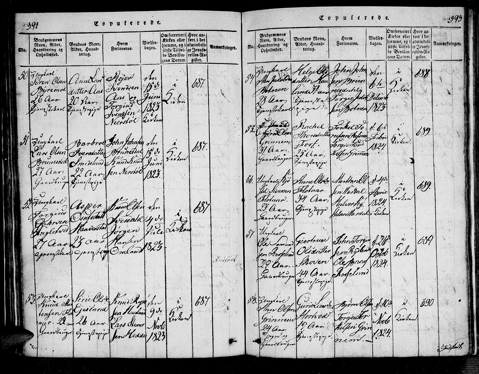 Bjelland sokneprestkontor, SAK/1111-0005/F/Fa/Fac/L0001: Parish register (official) no. A 1, 1815-1866, p. 392-393