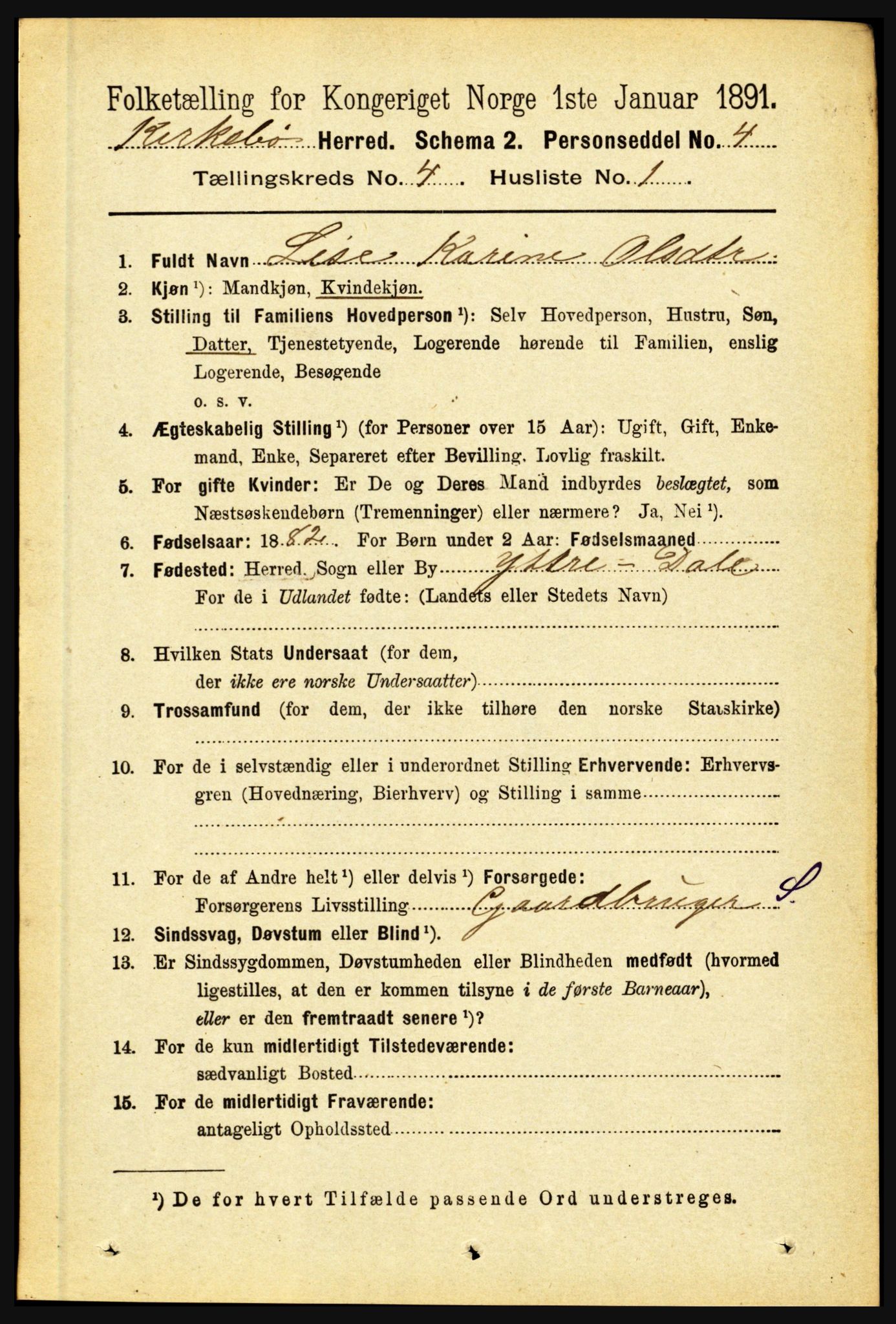 RA, 1891 census for 1416 Kyrkjebø, 1891, p. 868