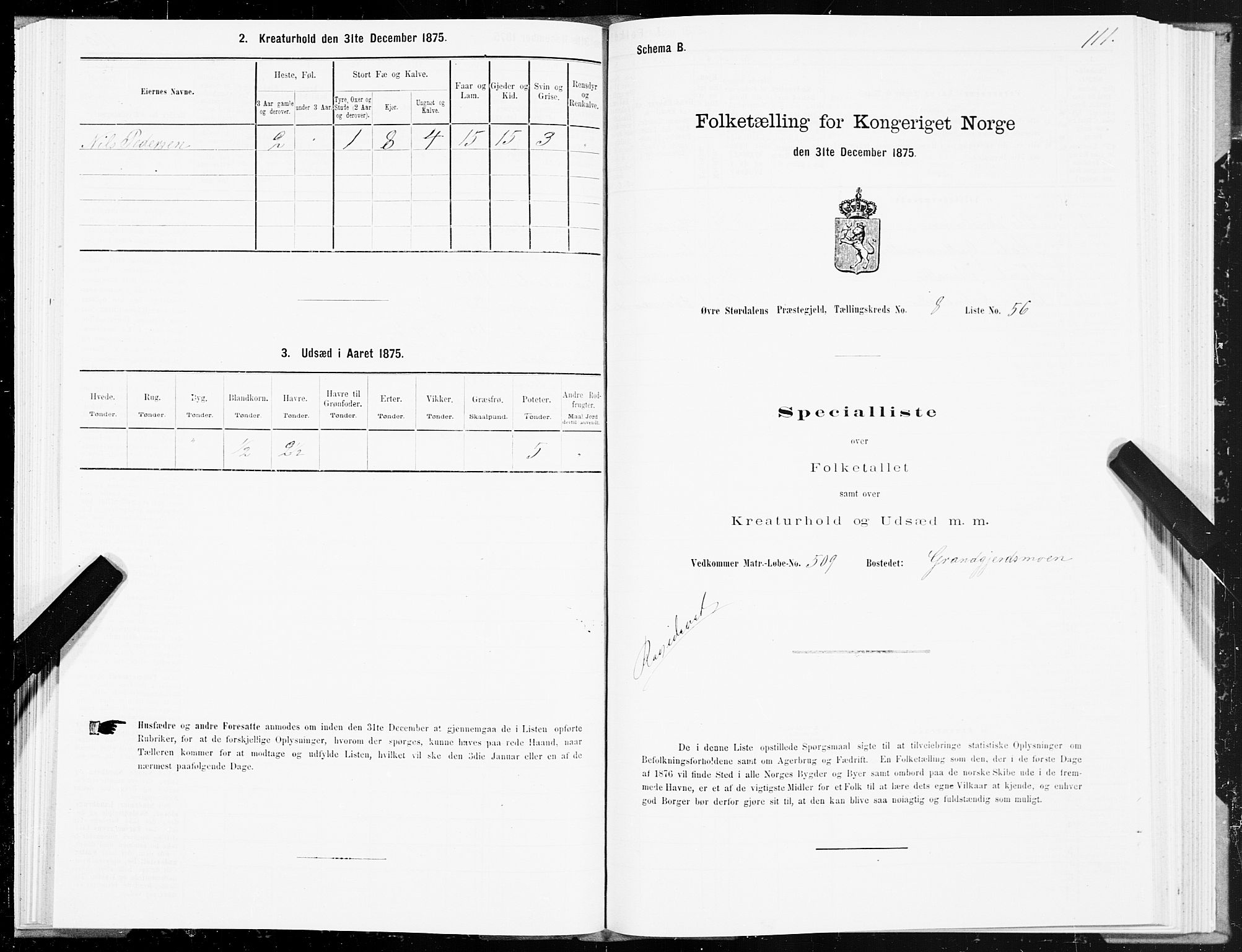 SAT, 1875 census for 1711P Øvre Stjørdal, 1875, p. 5111