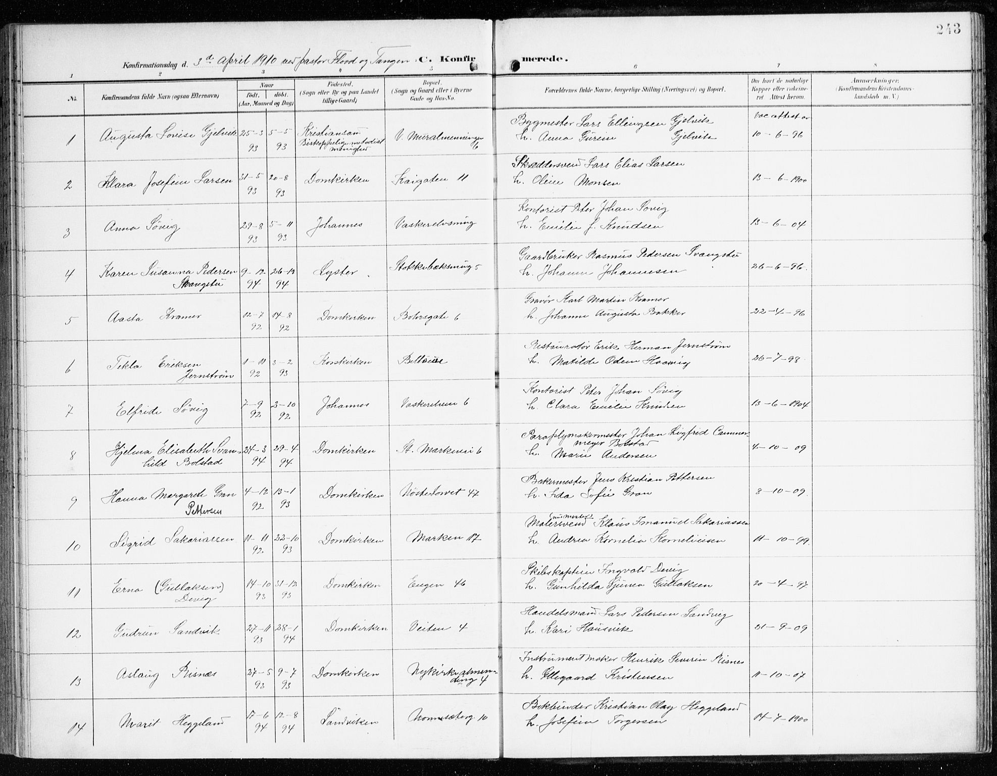 Domkirken sokneprestembete, SAB/A-74801/H/Haa/L0031: Parish register (official) no. C 6, 1898-1915, p. 243
