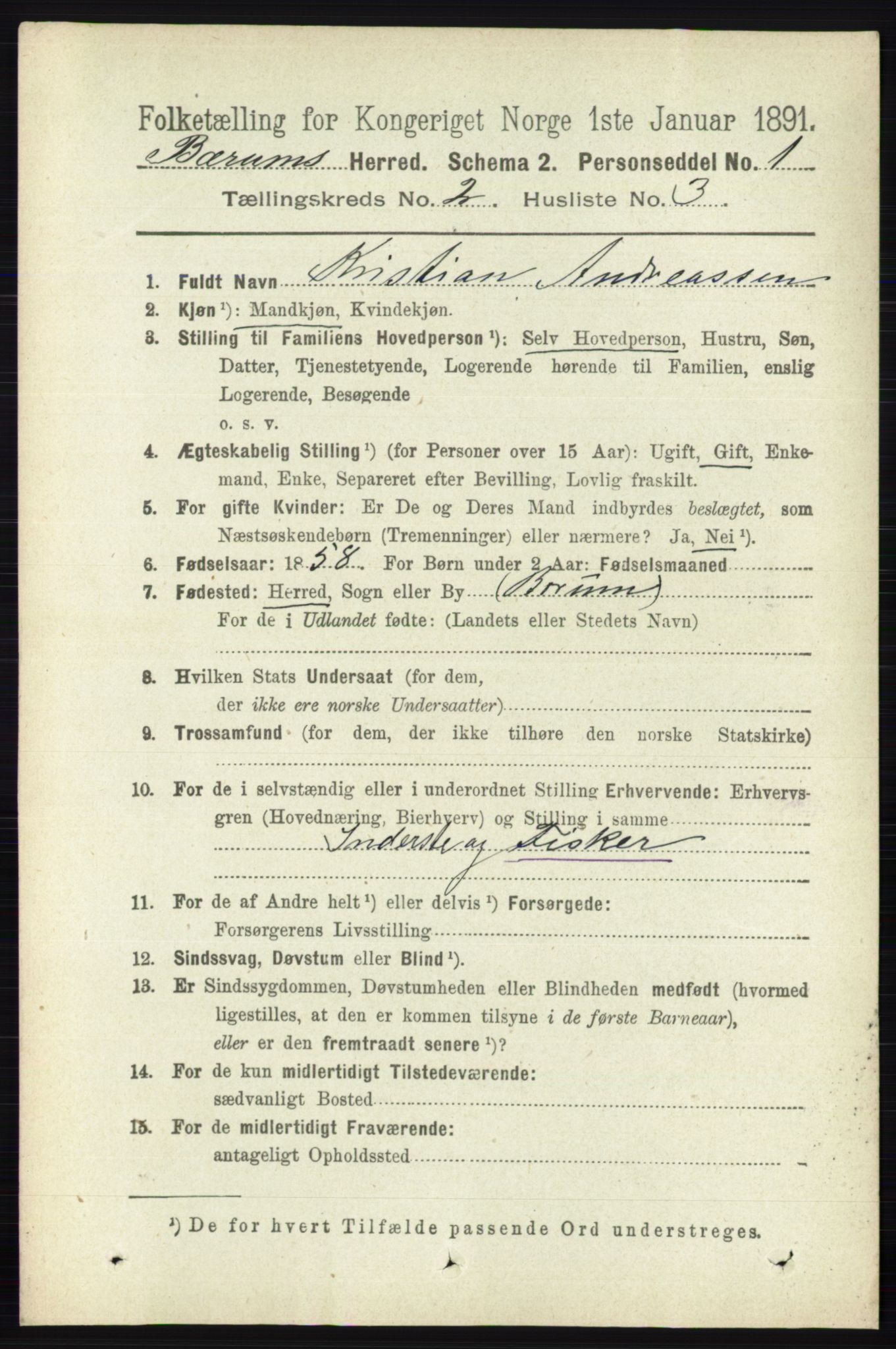 RA, 1891 census for 0219 Bærum, 1891, p. 1090