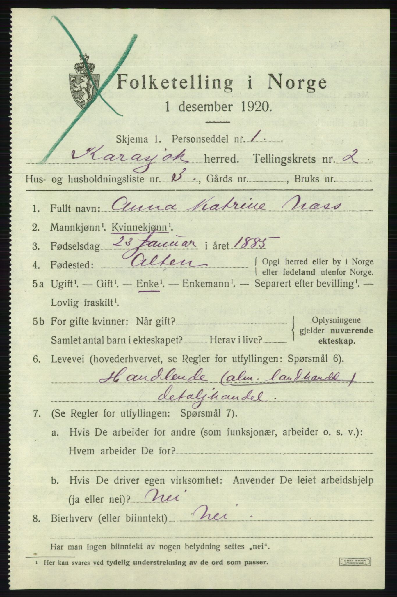 SATØ, 1920 census for Karasjok, 1920, p. 996