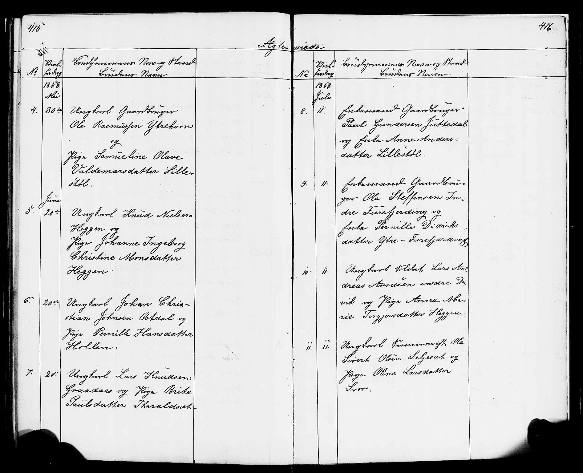 Hornindal sokneprestembete, AV/SAB-A-82401/H/Haa/Haaa/L0001: Parish register (official) no. A 1, 1837-1866, p. 414-415