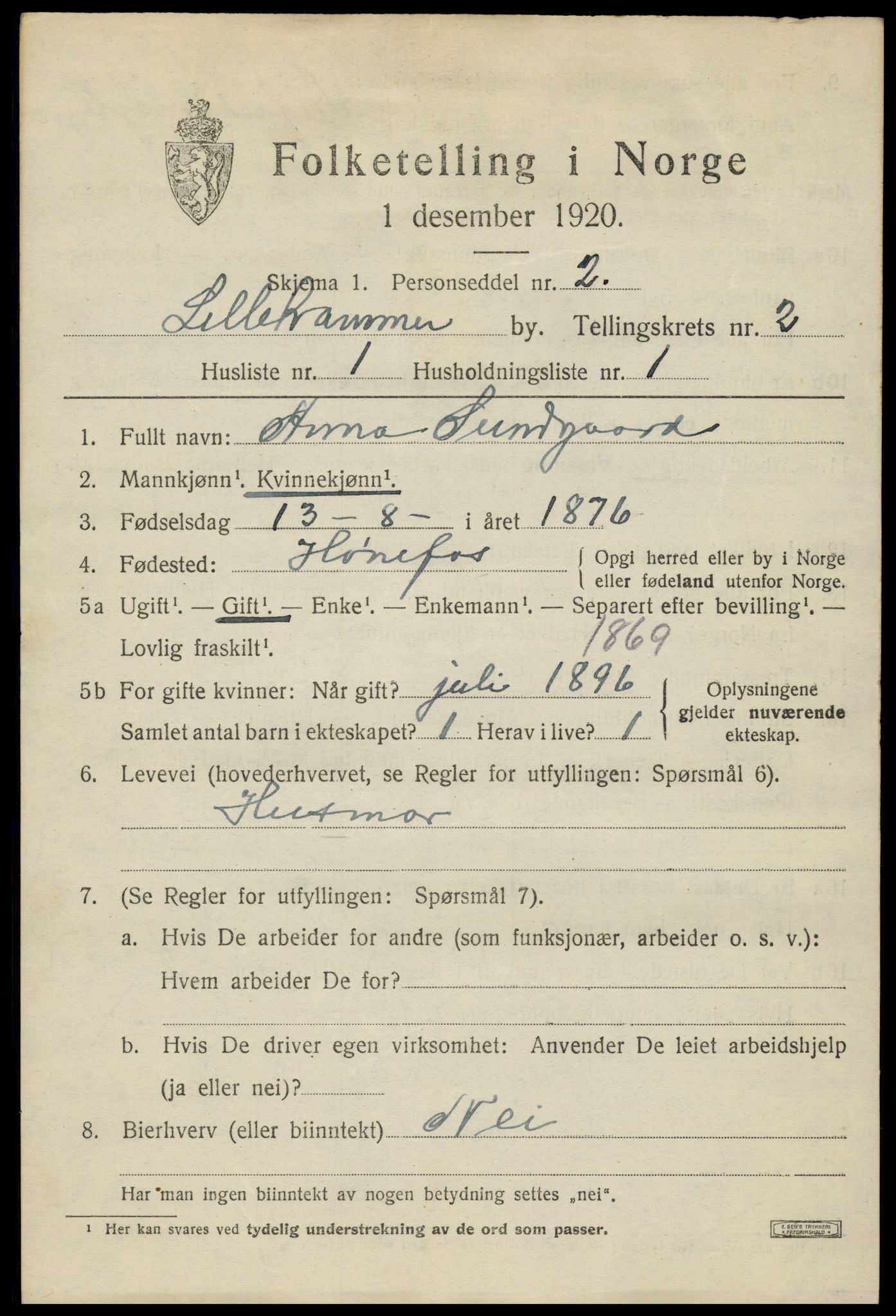 SAH, 1920 census for Lillehammer, 1920, p. 4664