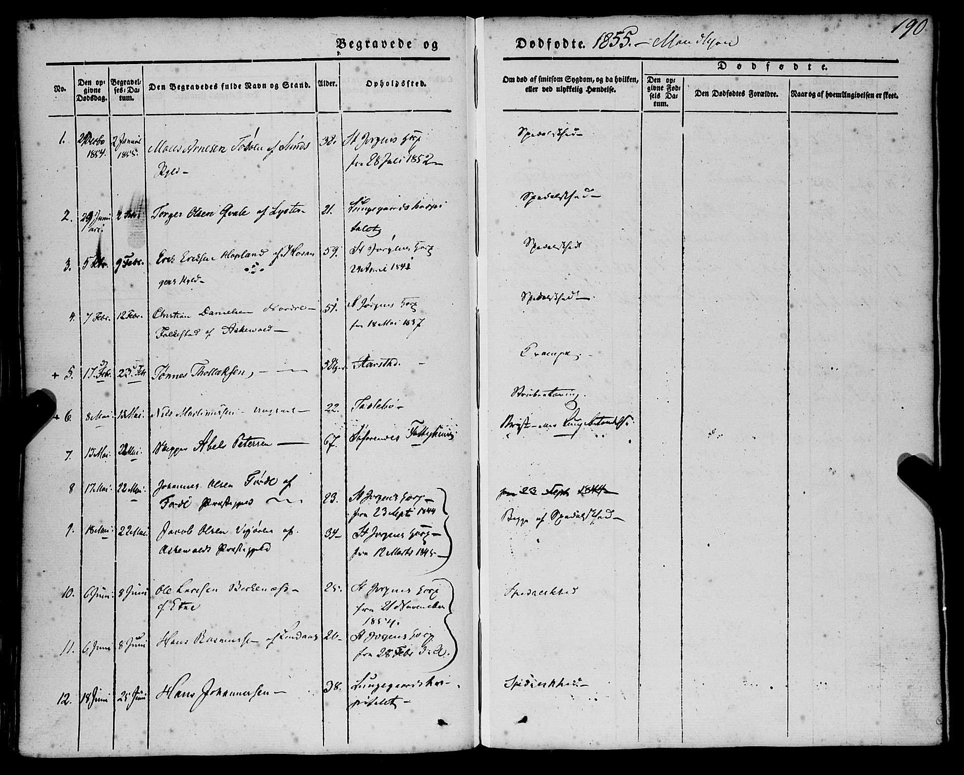 St. Jørgens hospital og Årstad sokneprestembete, AV/SAB-A-99934: Parish register (official) no. A 4, 1844-1863, p. 190