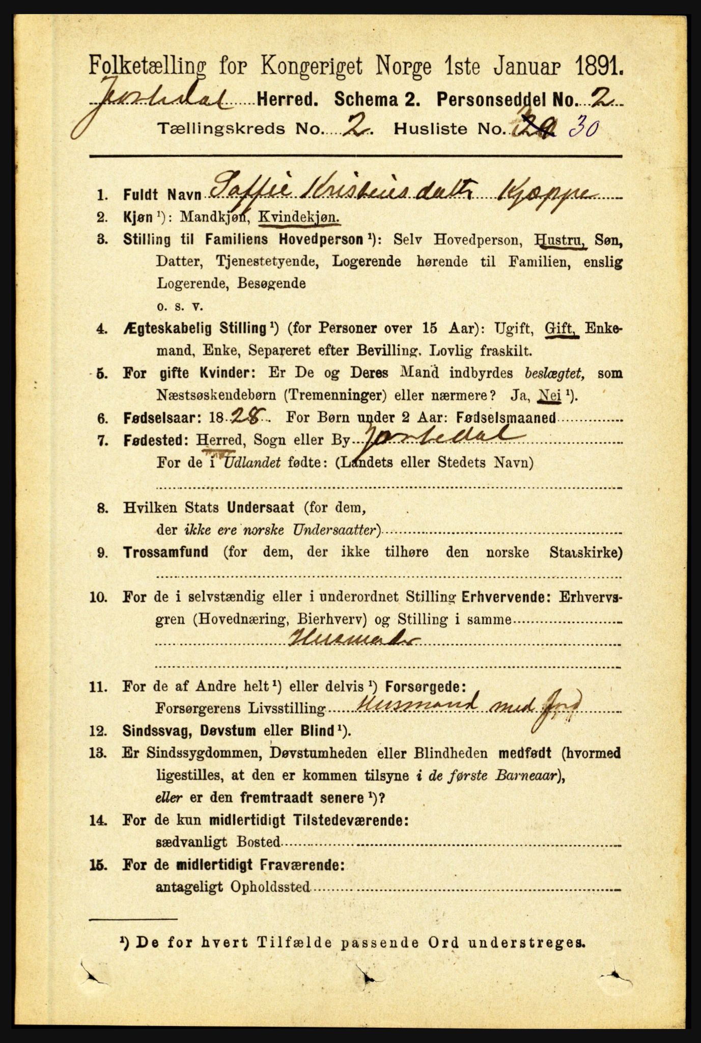 RA, 1891 census for 1427 Jostedal, 1891, p. 731