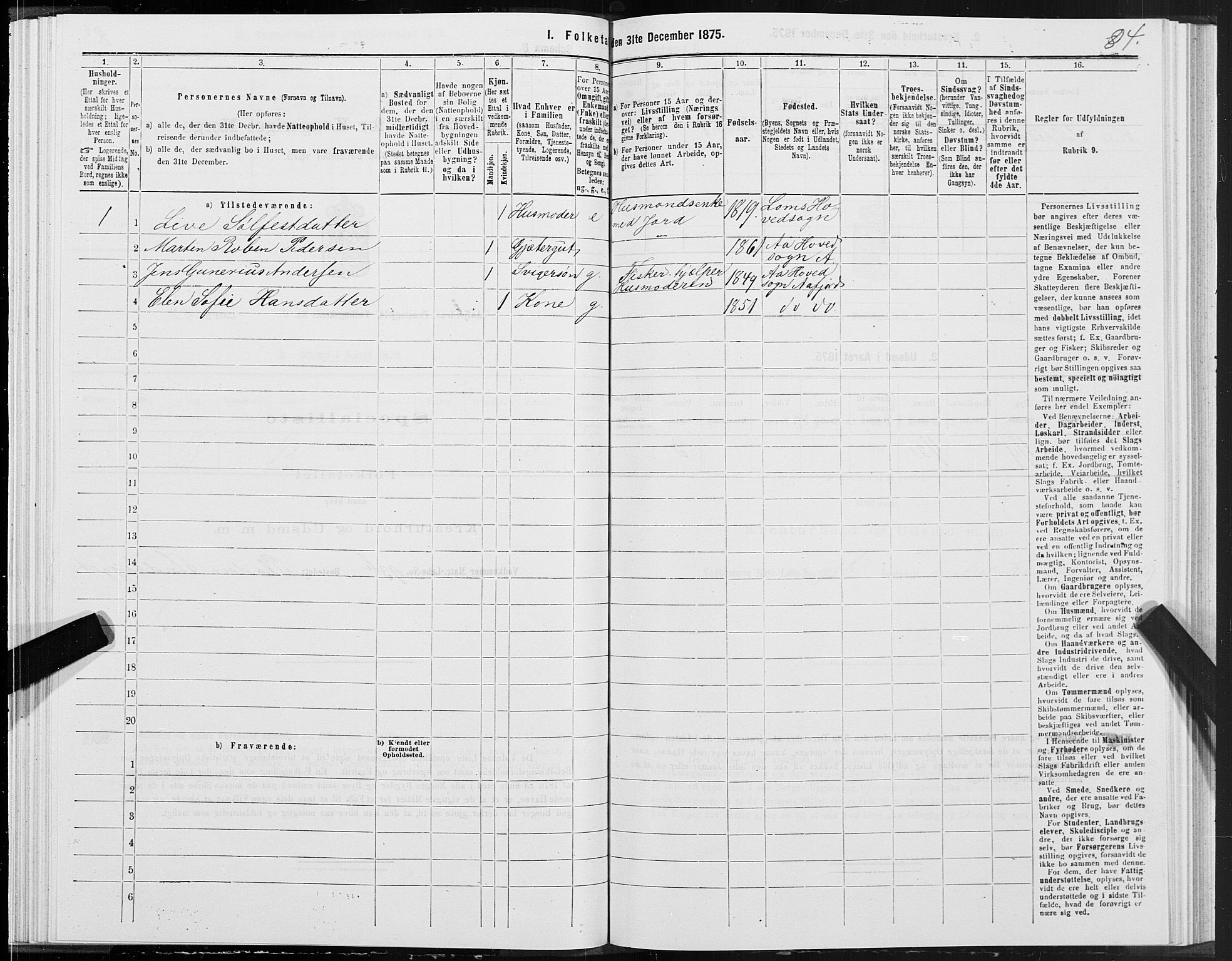 SAT, 1875 census for 1630P Aafjorden, 1875, p. 3084