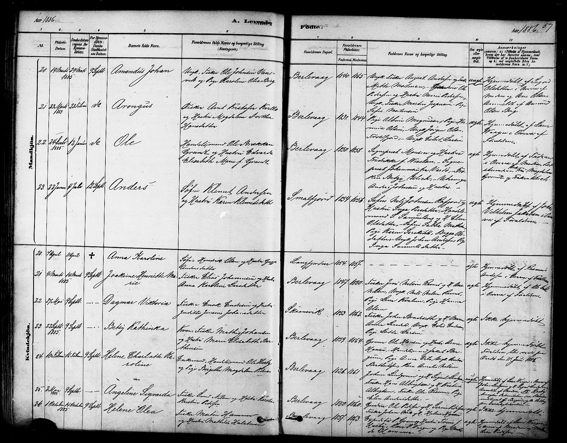 Tana sokneprestkontor, AV/SATØ-S-1334/H/Ha/L0004kirke: Parish register (official) no. 4, 1878-1891, p. 57